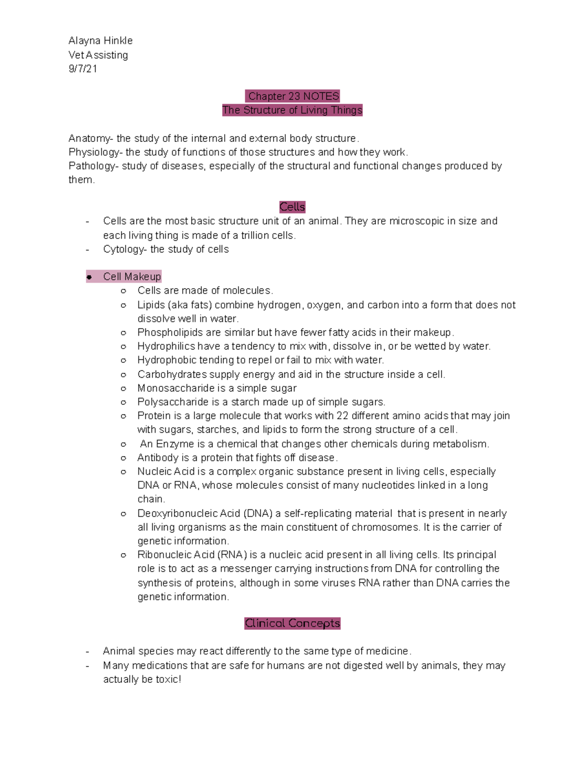 Chapter 23 Notes - Vet Assisting 9/7/ Chapter 23 NOTES The Structure of ...