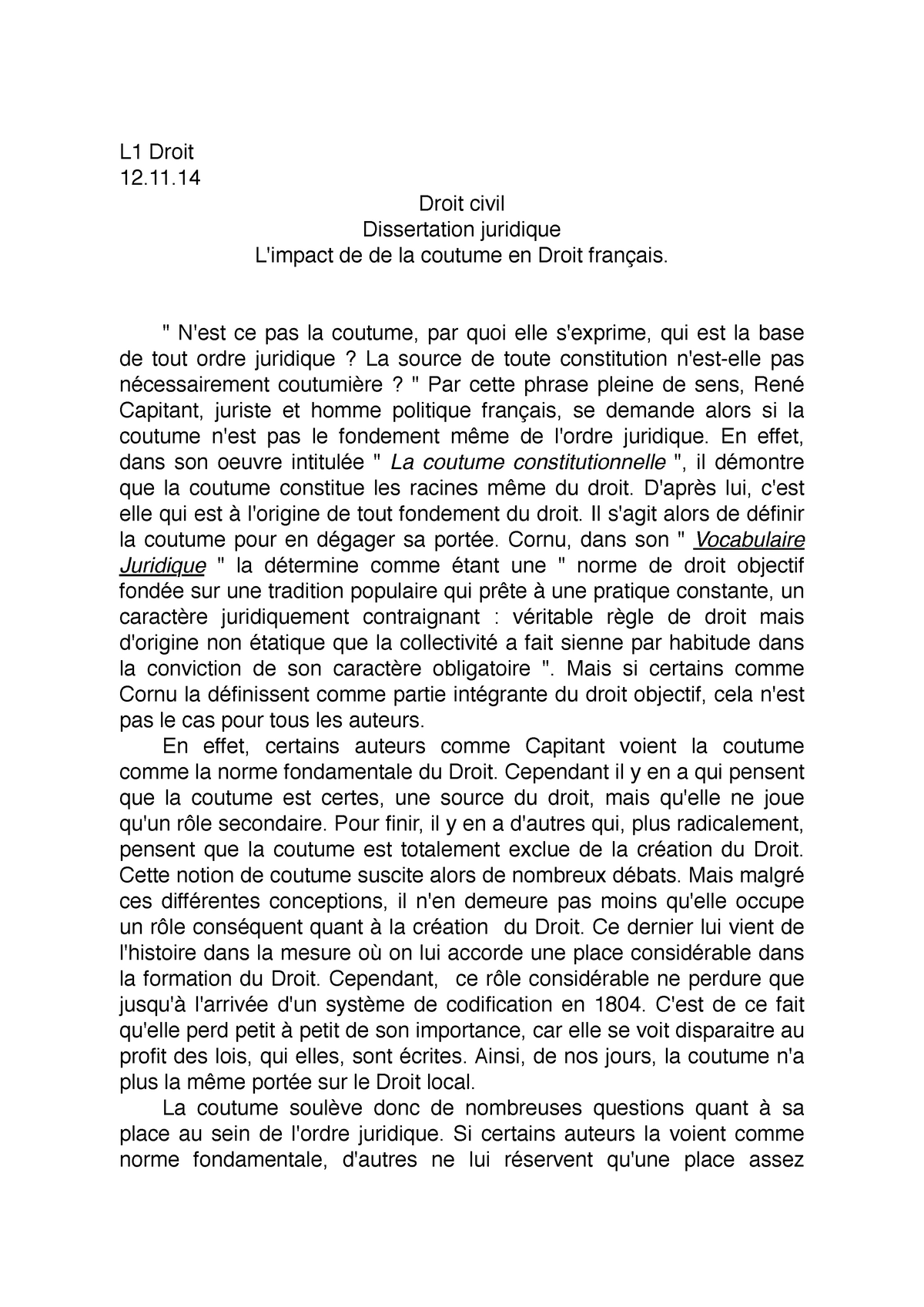 la loi et la coutume dissertation juridique pdf