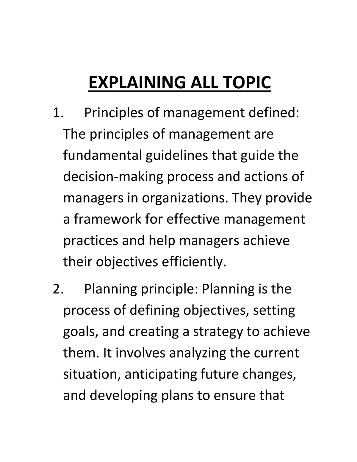 assignment topics for principles of management