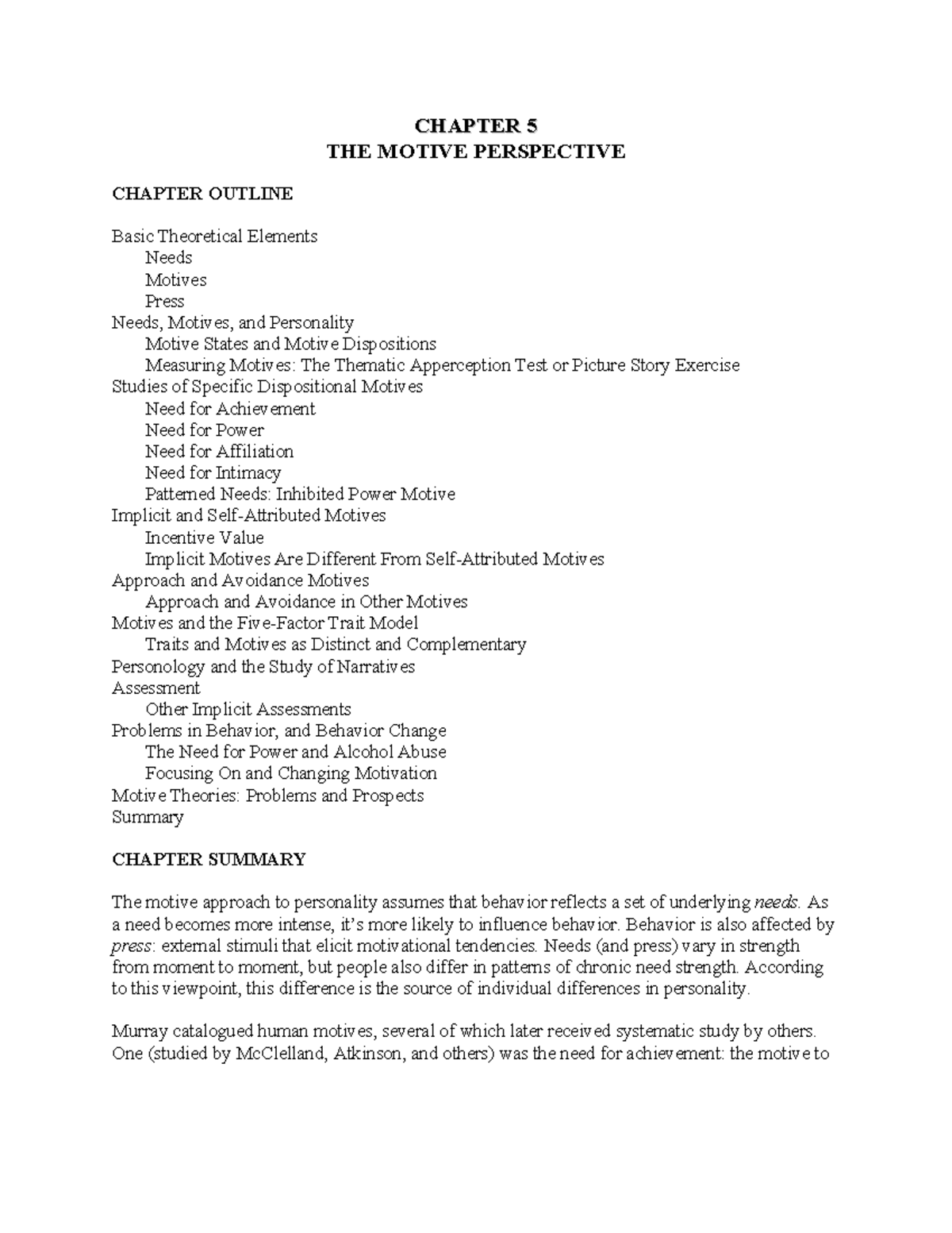 Carver 8e imtb ch05 - test bank - CHAPTER 5CHAPTER 5 THE MOTIVE ...