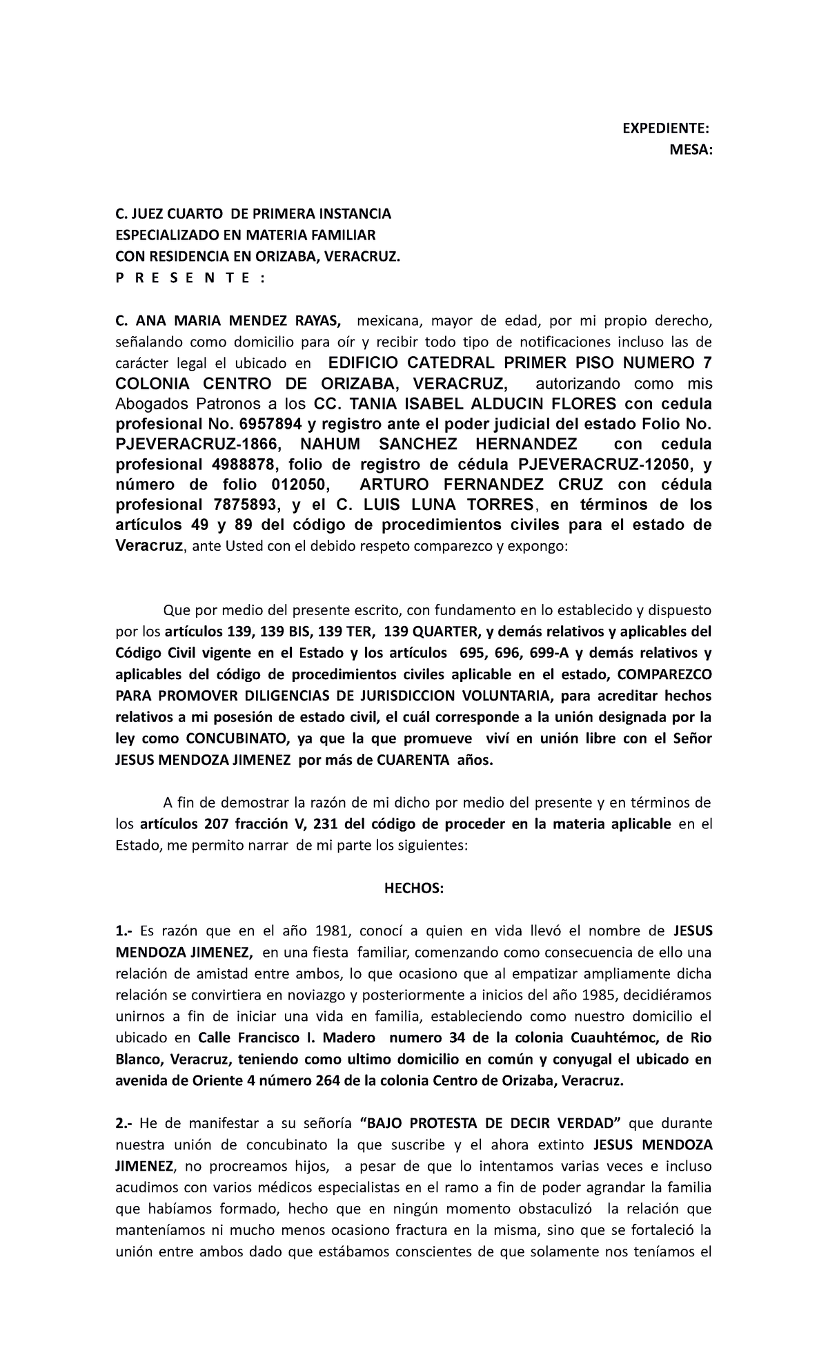 Acreditacion De Concubinato Expediente Mesa C Juez Cuarto De Primera Instancia 1614