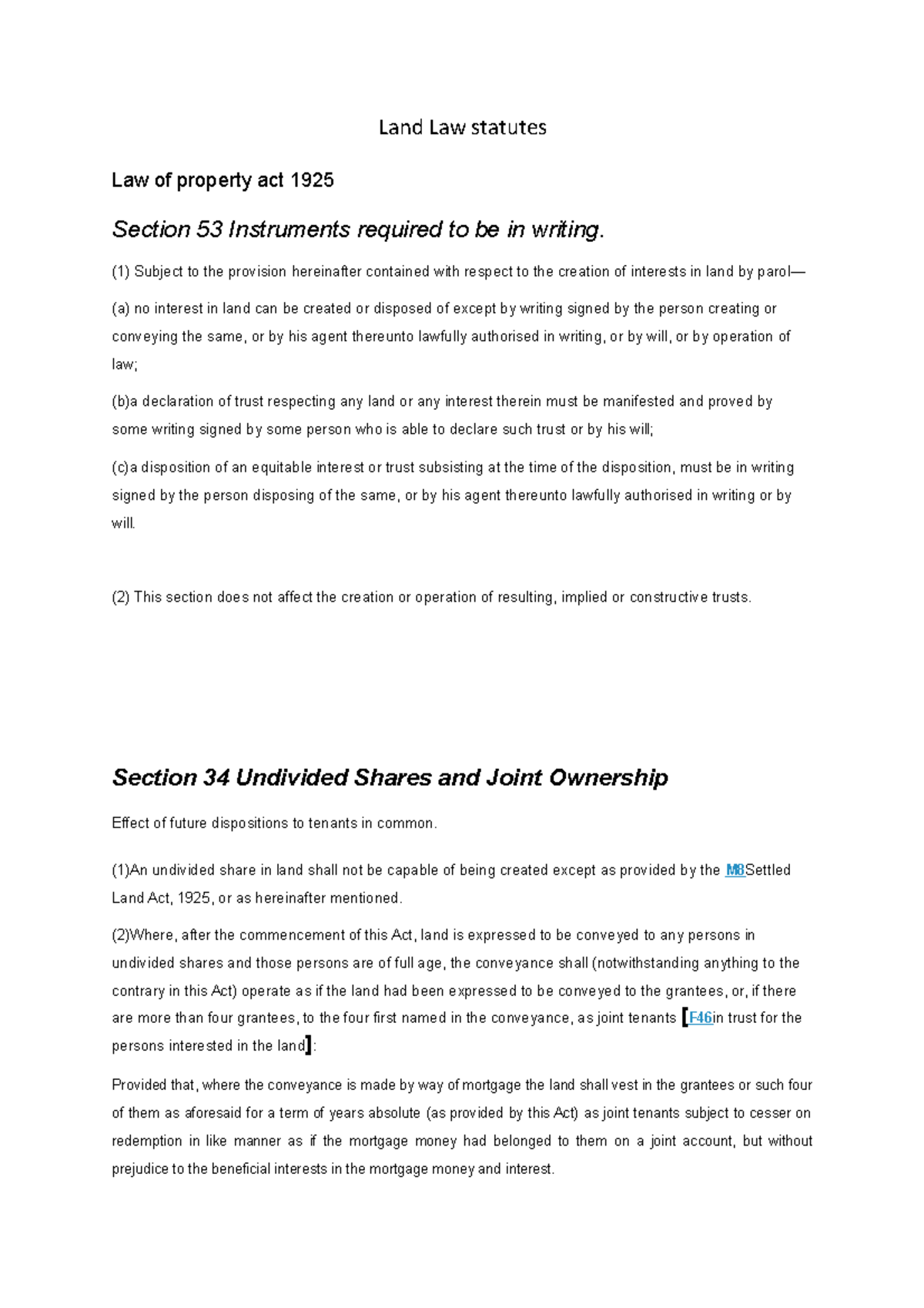Land Law statutes Important Land law statues Land Law statutes Law