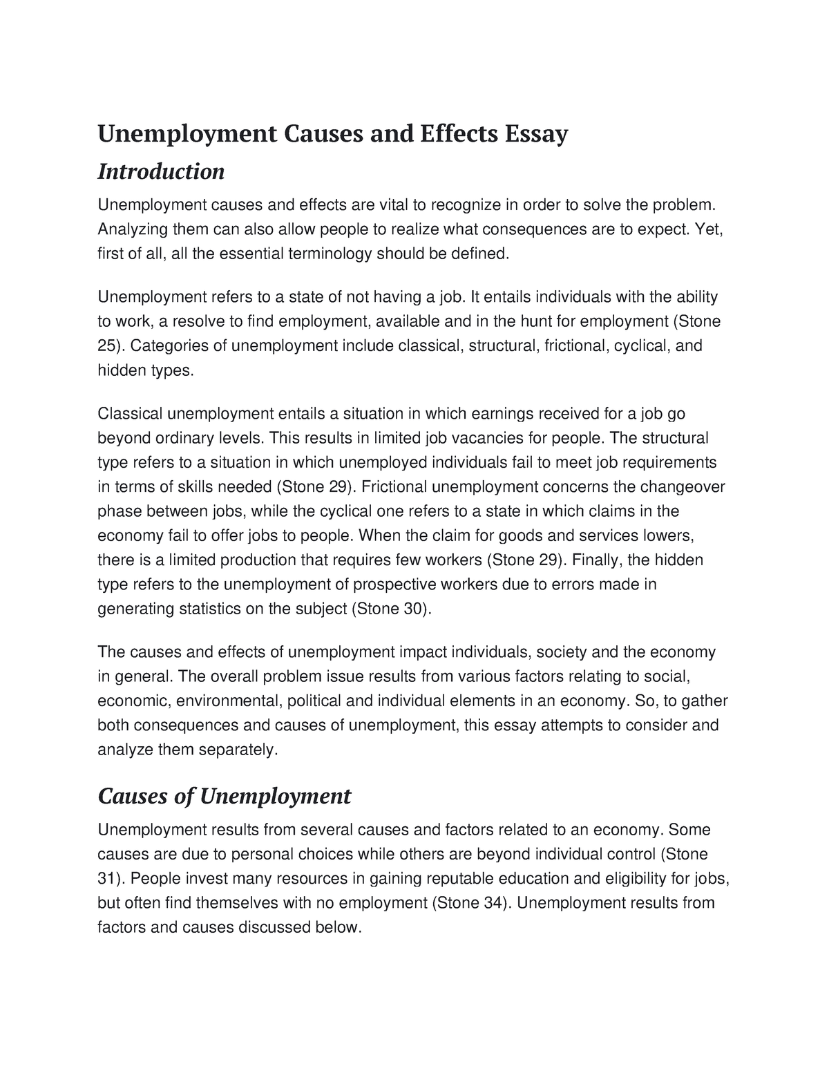 essay introduction about unemployment