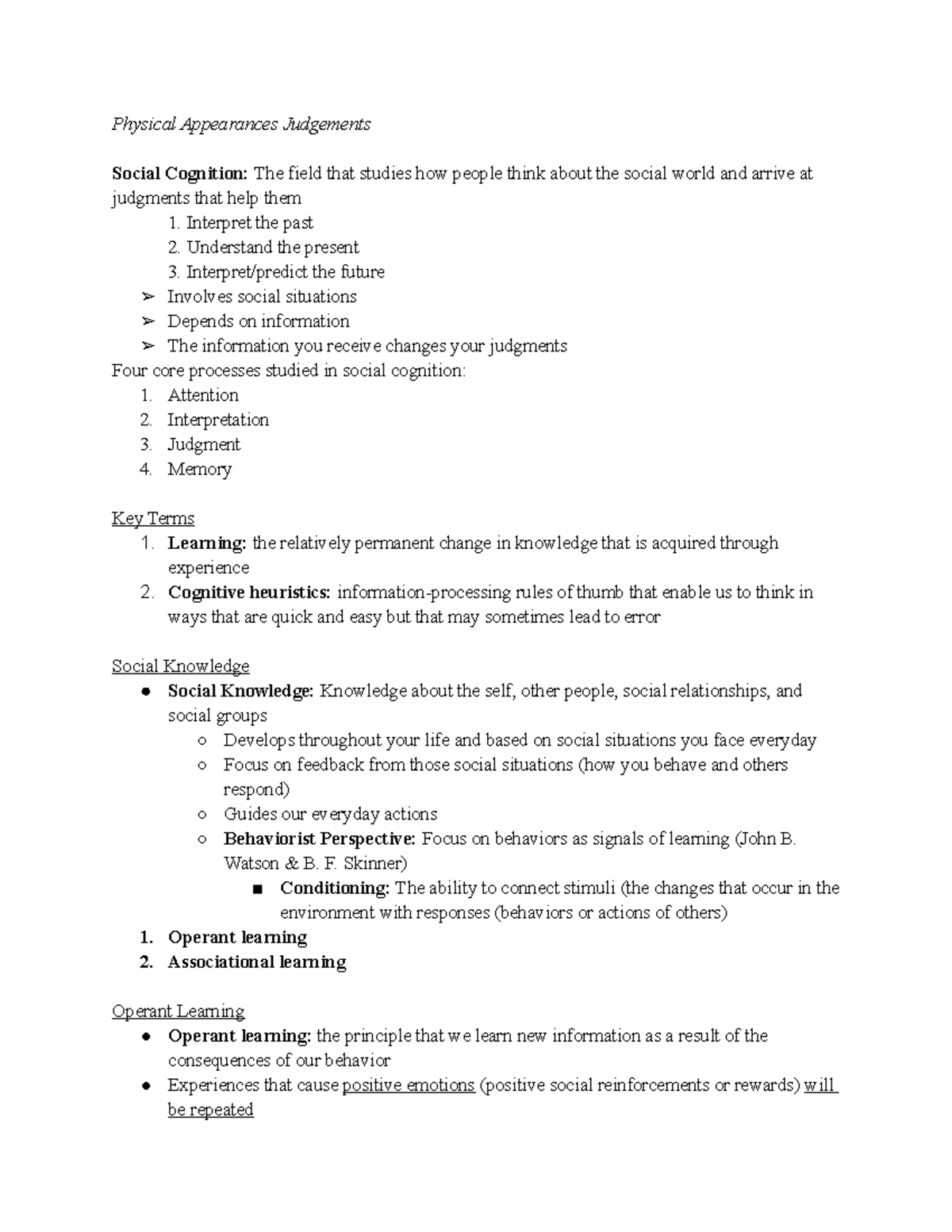 Social Learning and Social Cognition CH2 - Physical Appearances ...