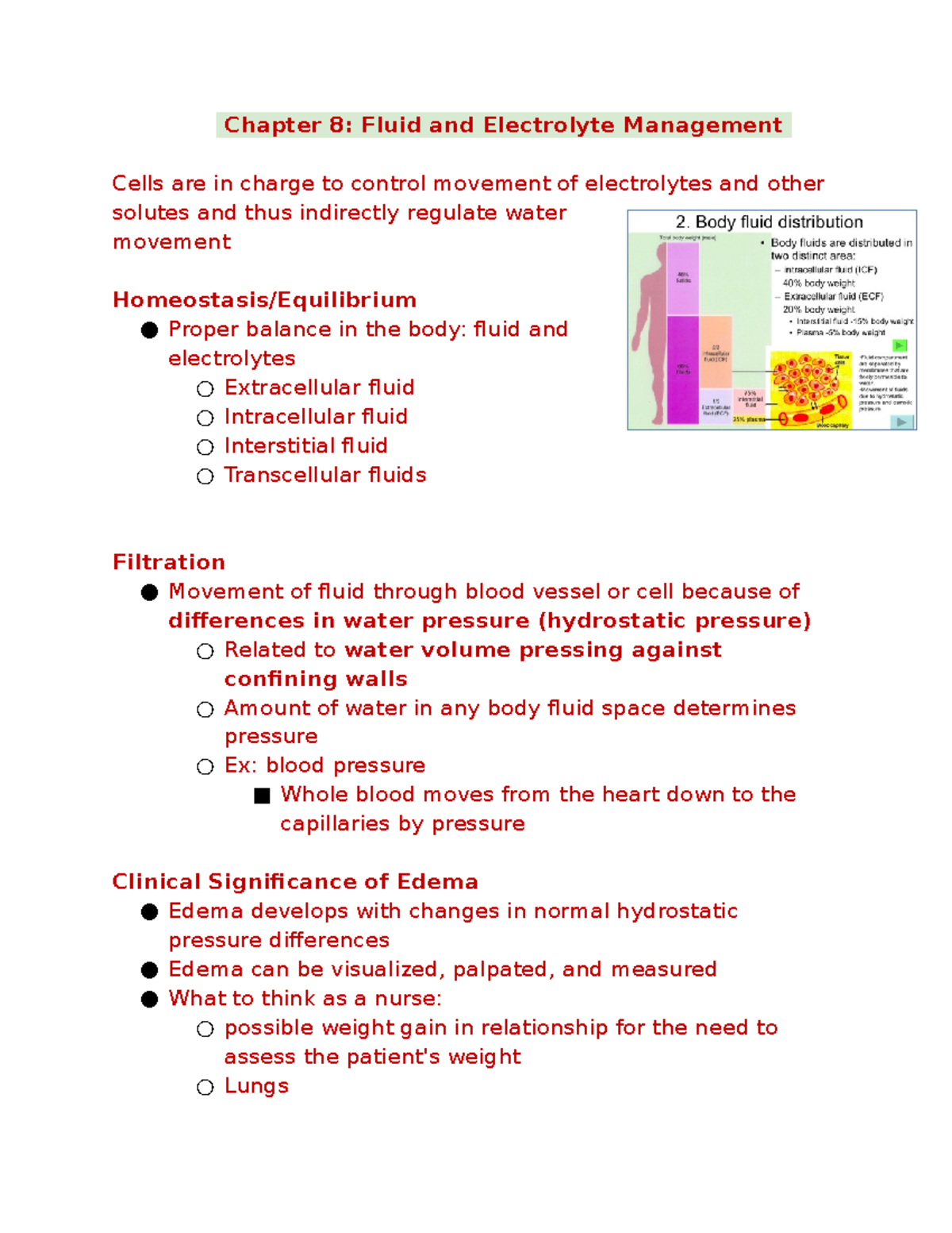 Med Surg Exam 2 - Chapter 8: Fluid and Electrolyte Management Cells are ...