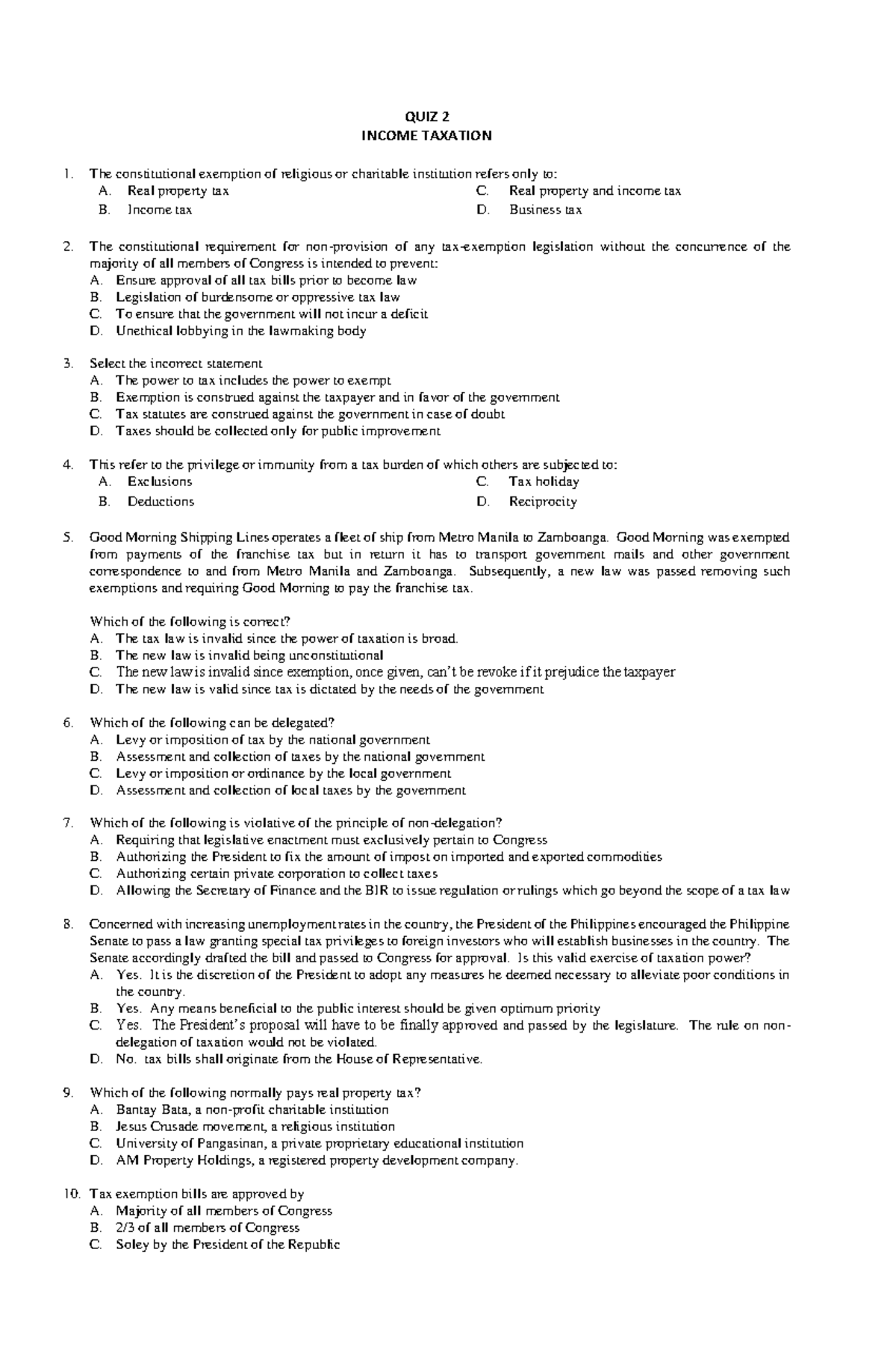 Income TAX QUIZ 2 - it is ia document for acccoutning - QUIZ 2 INCOME ...