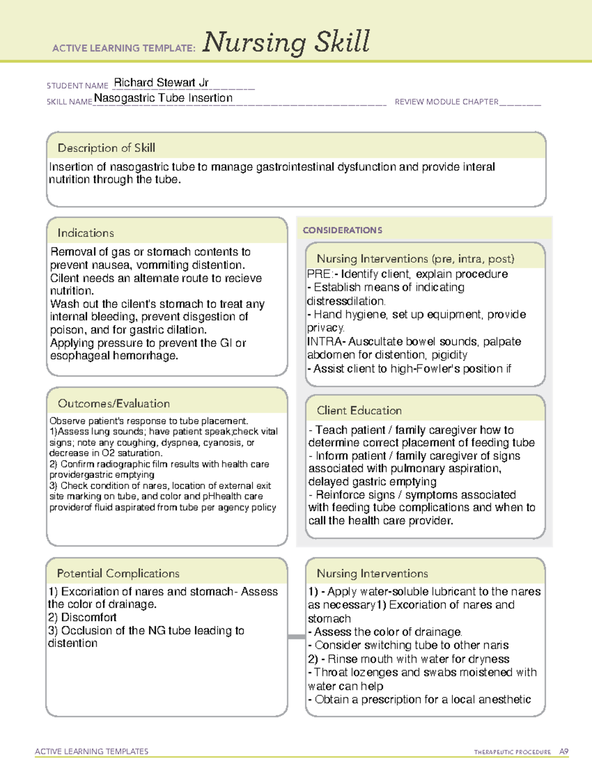 Nasogastric Tube Insertion Temp - ACTIVE LEARNING TEMPLATES THERAPEUTIC ...