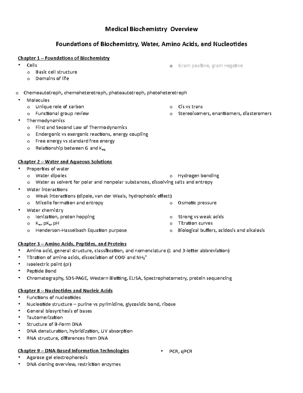 Medical Biochemistry Final Study Guide Overview - Medical Biochemistry ...