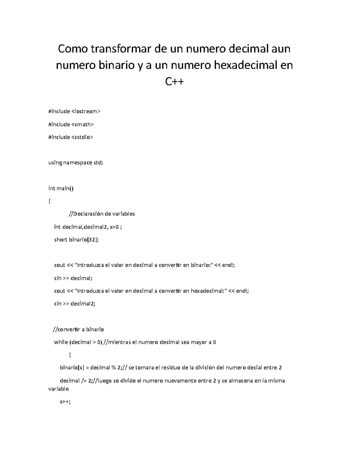 Programación C++ - Hacer un programa en c++ que convierta un numero ...