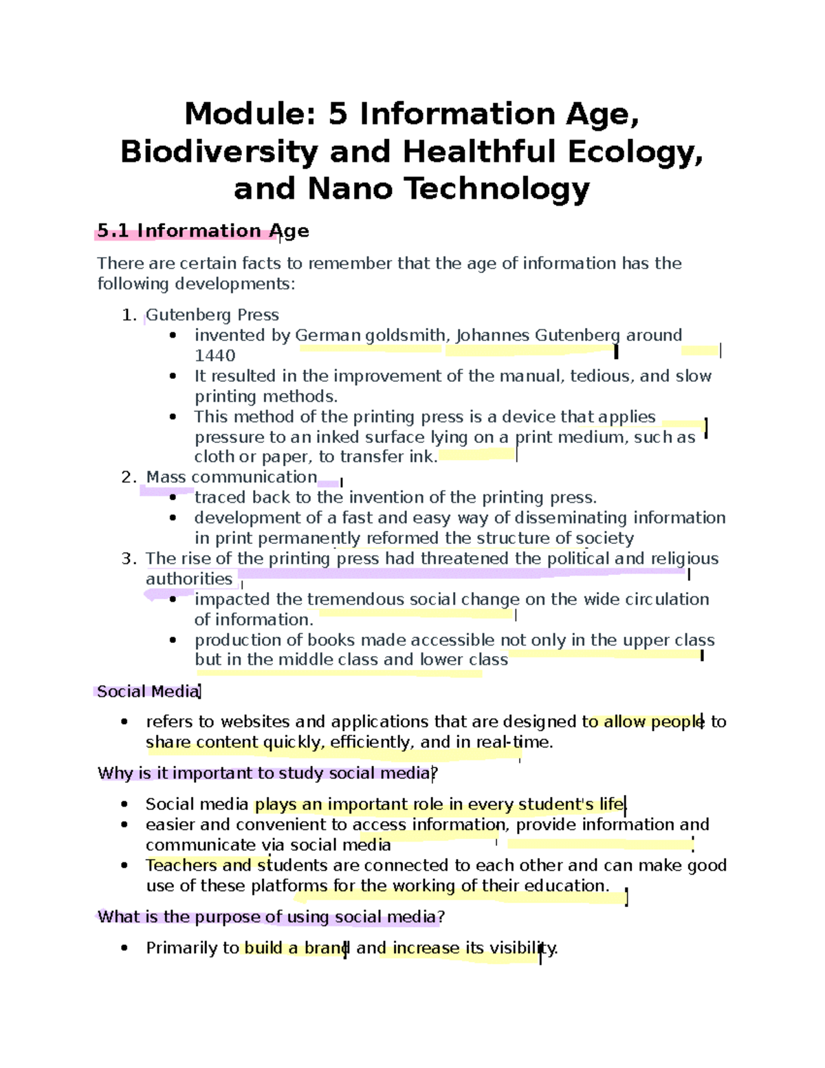 GEC 007 STS Module 5 notes Module 5 Information Age, Biodiversity