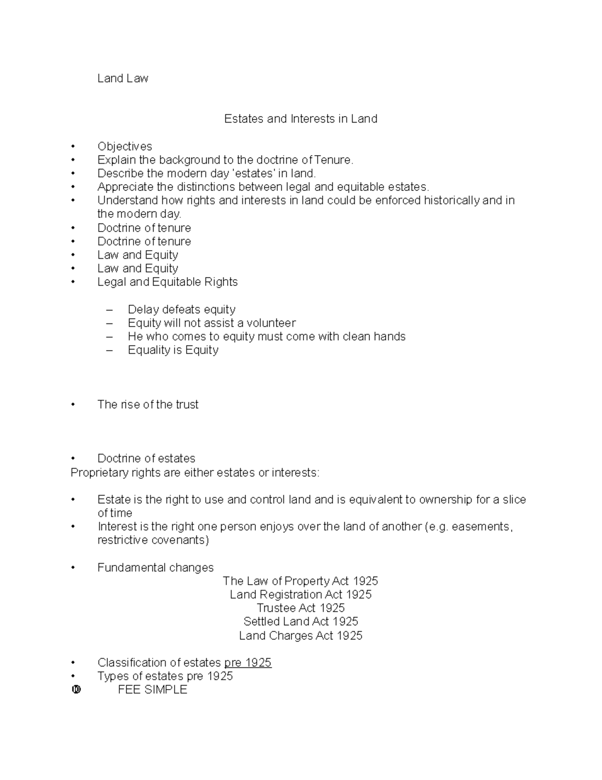 Estates and Interests in Land - Land Law Estates and Interests in Land