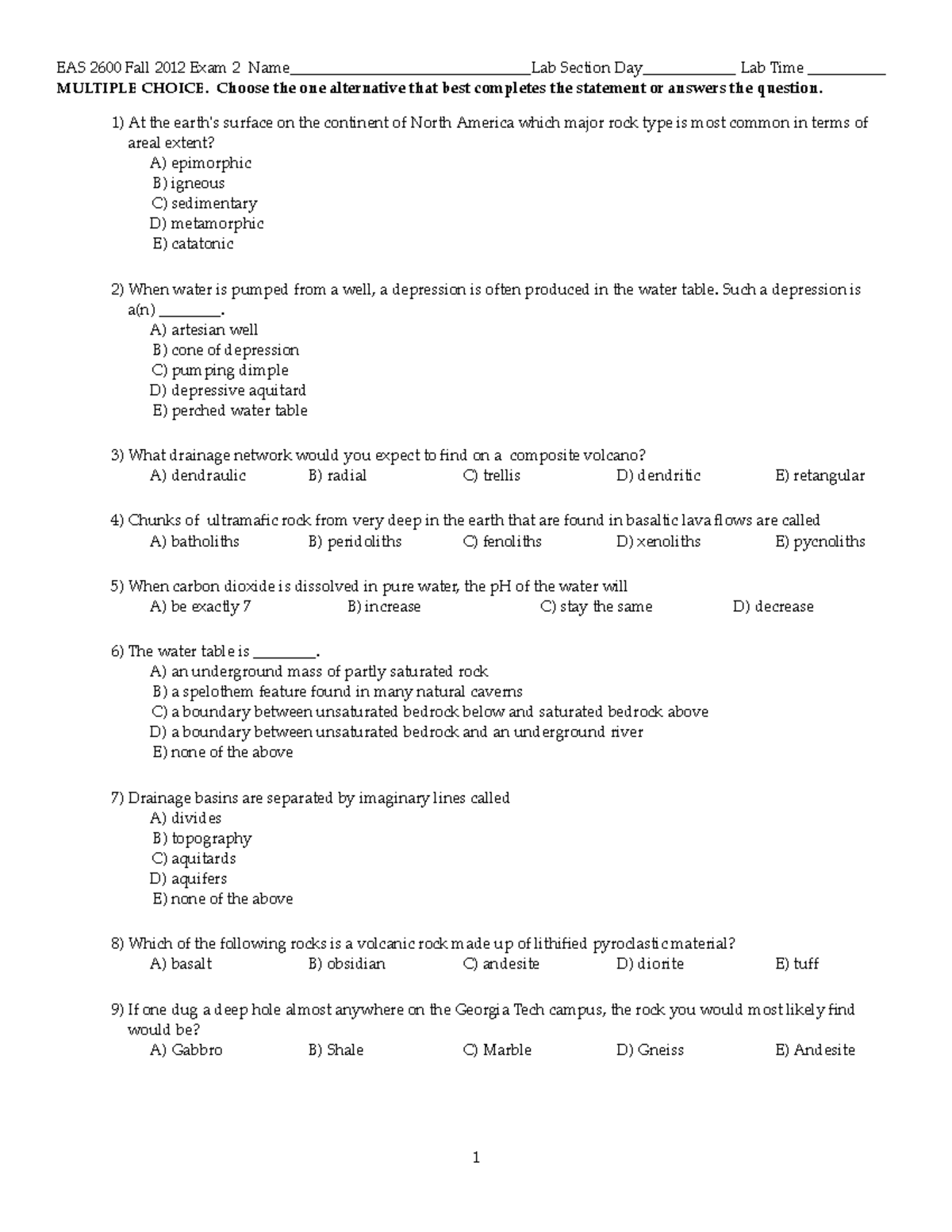 Fall 2012 Exam 2 - Exam Solutions - EAS 2600 Fall 2012 Exam 2 Name