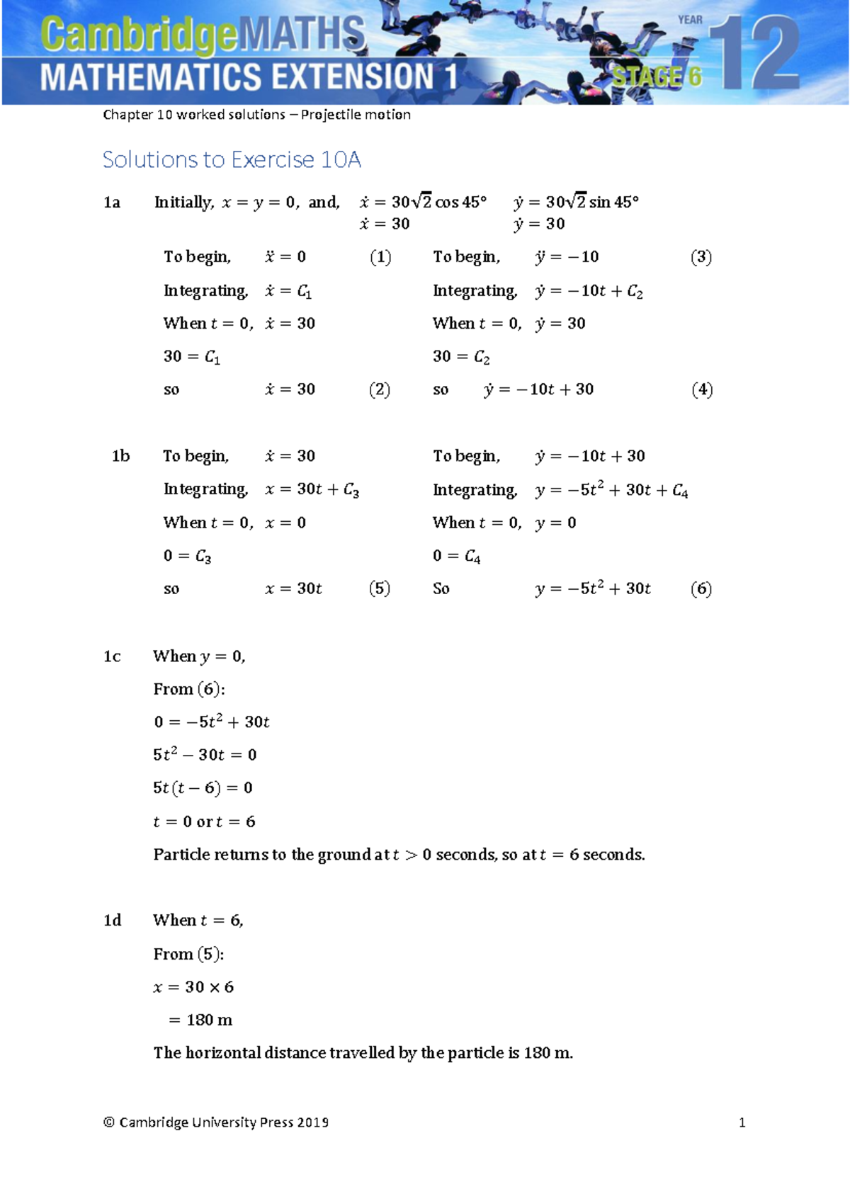 Chapter 10 worked solutions - Solutions to Exercise 10A 1a Initially, 𝑥 ...