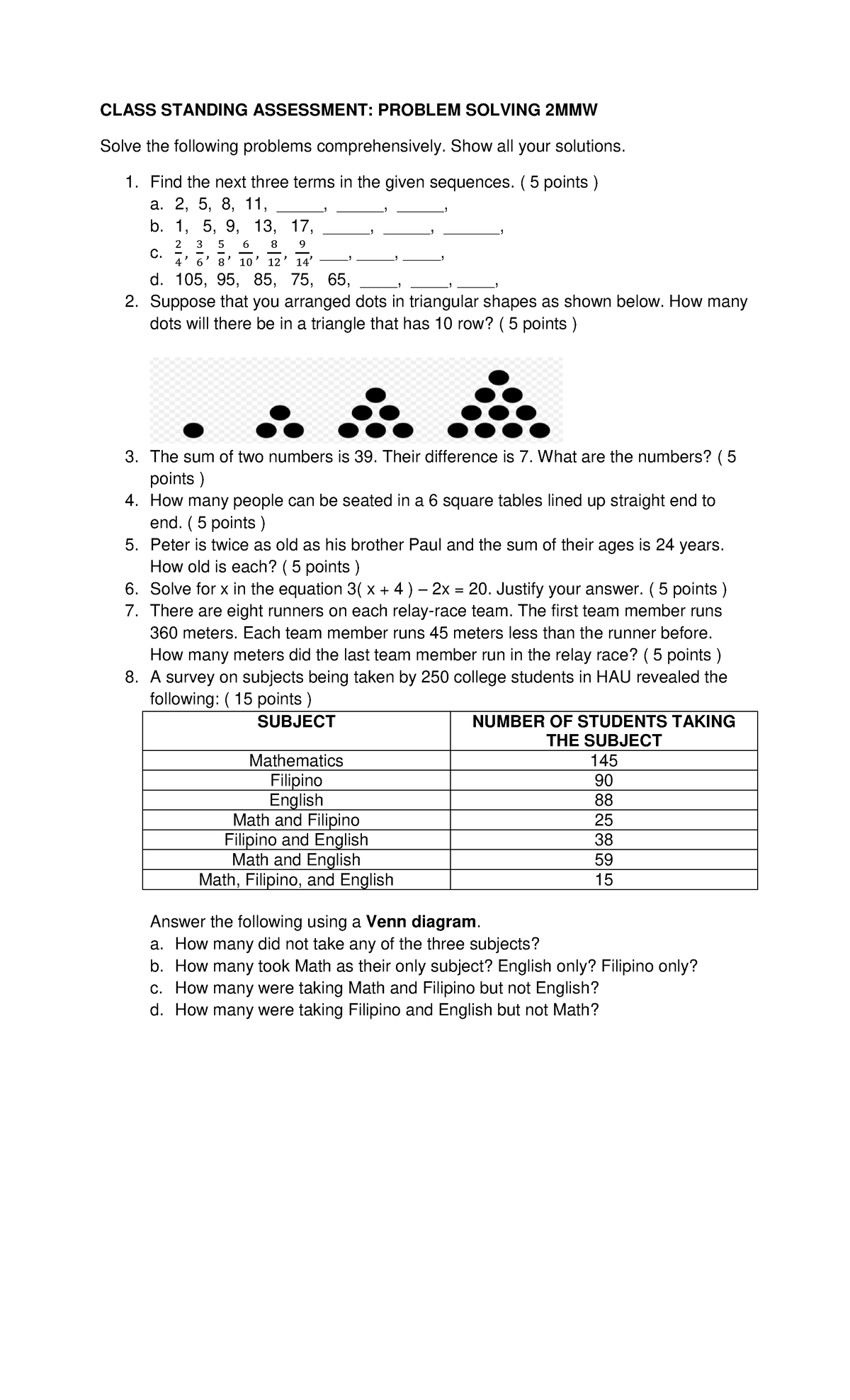 assessment problem solving brainly