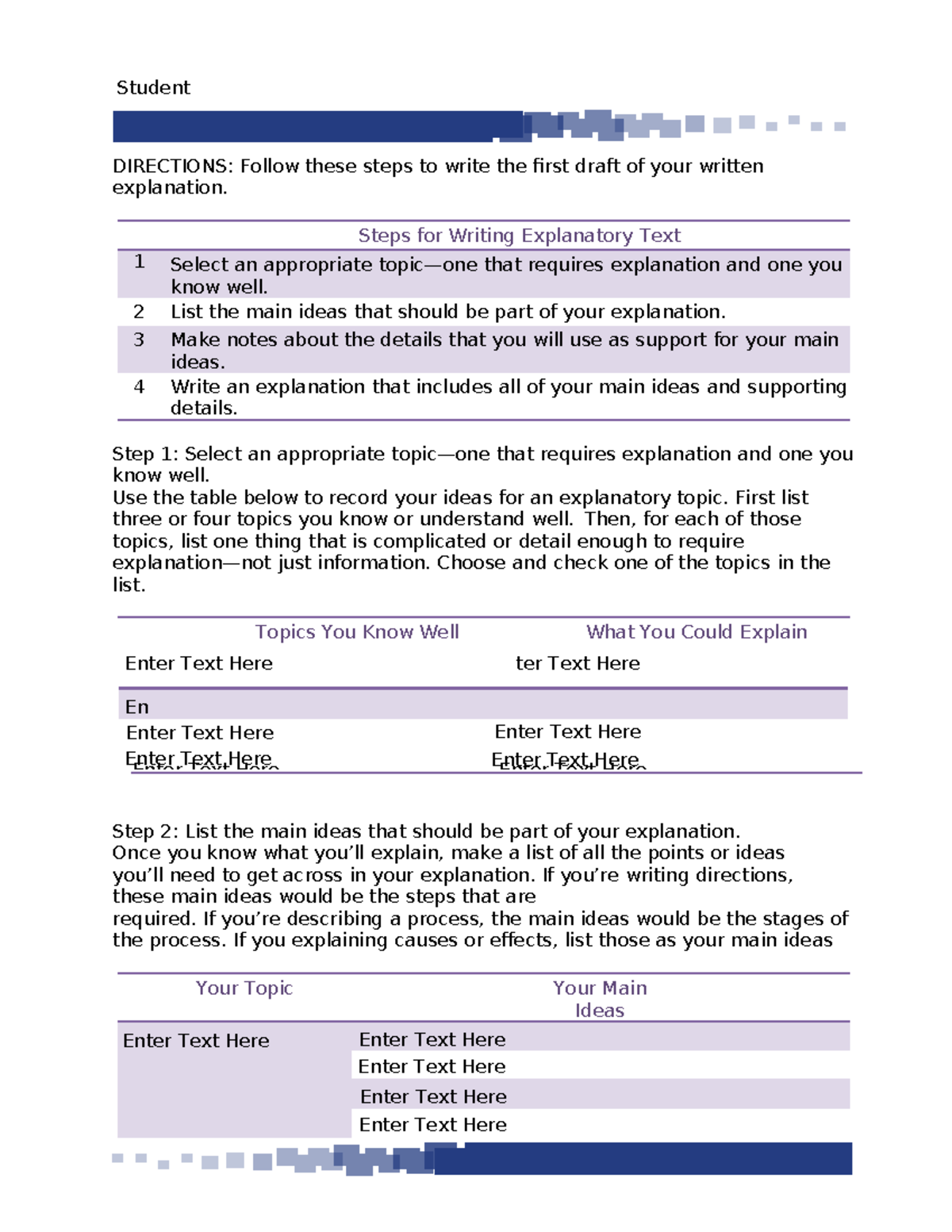 Writing Explanations Directions-2 - Student Name Writing Explanations ...