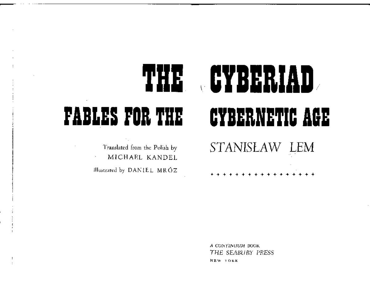 Stanislaw - The Cyberiad - pgs 9-20 - Studocu