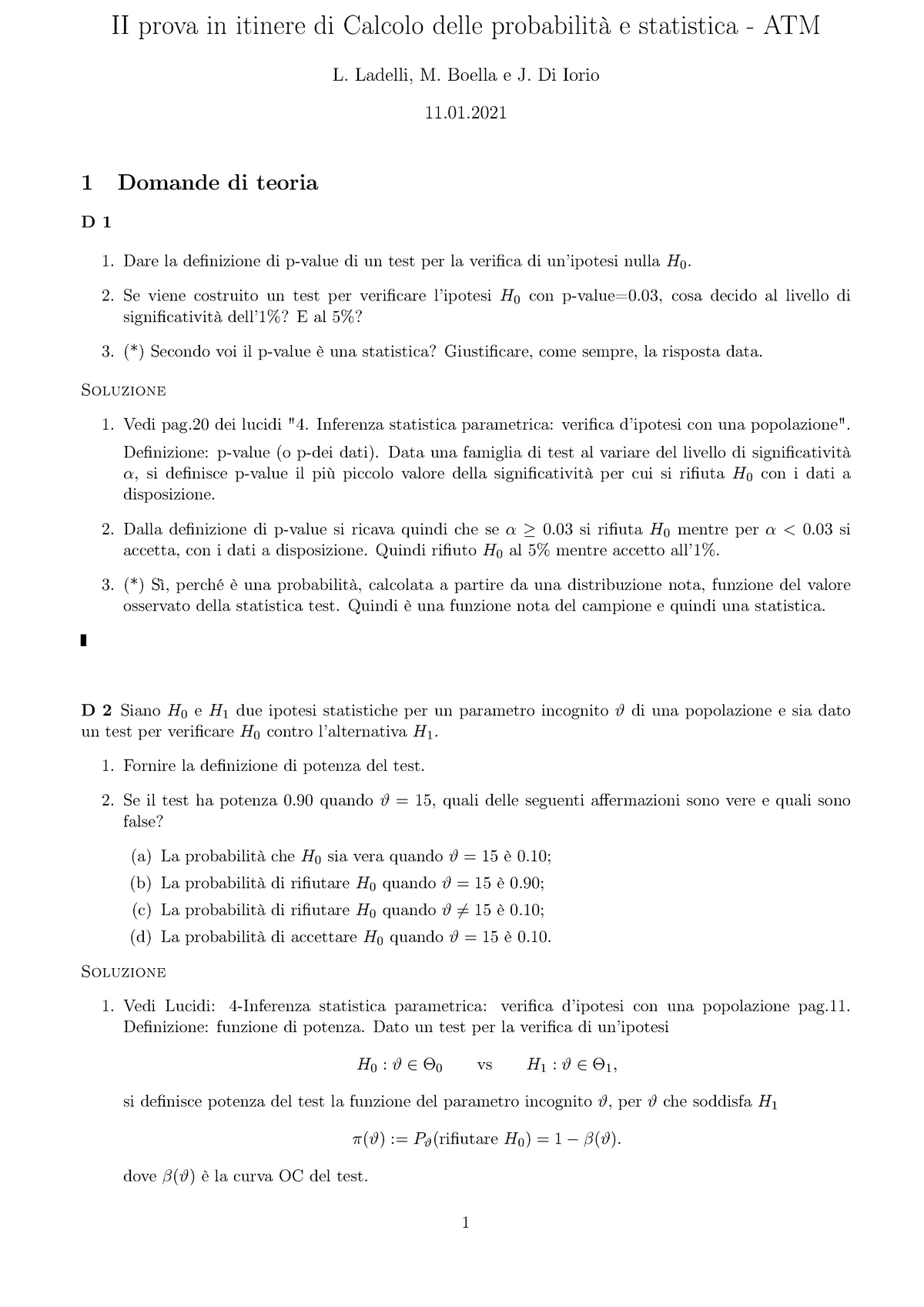 Soluzione II Itinere A.a. 20-21 Ladelli - II Prova In Itinere Di ...