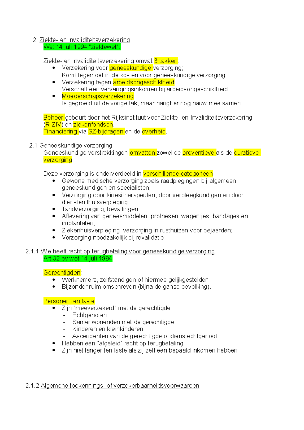 Sociale Wetgeving - Deel 3 H2 - Ziekte- En Invaliditeitsverzekering Wet ...