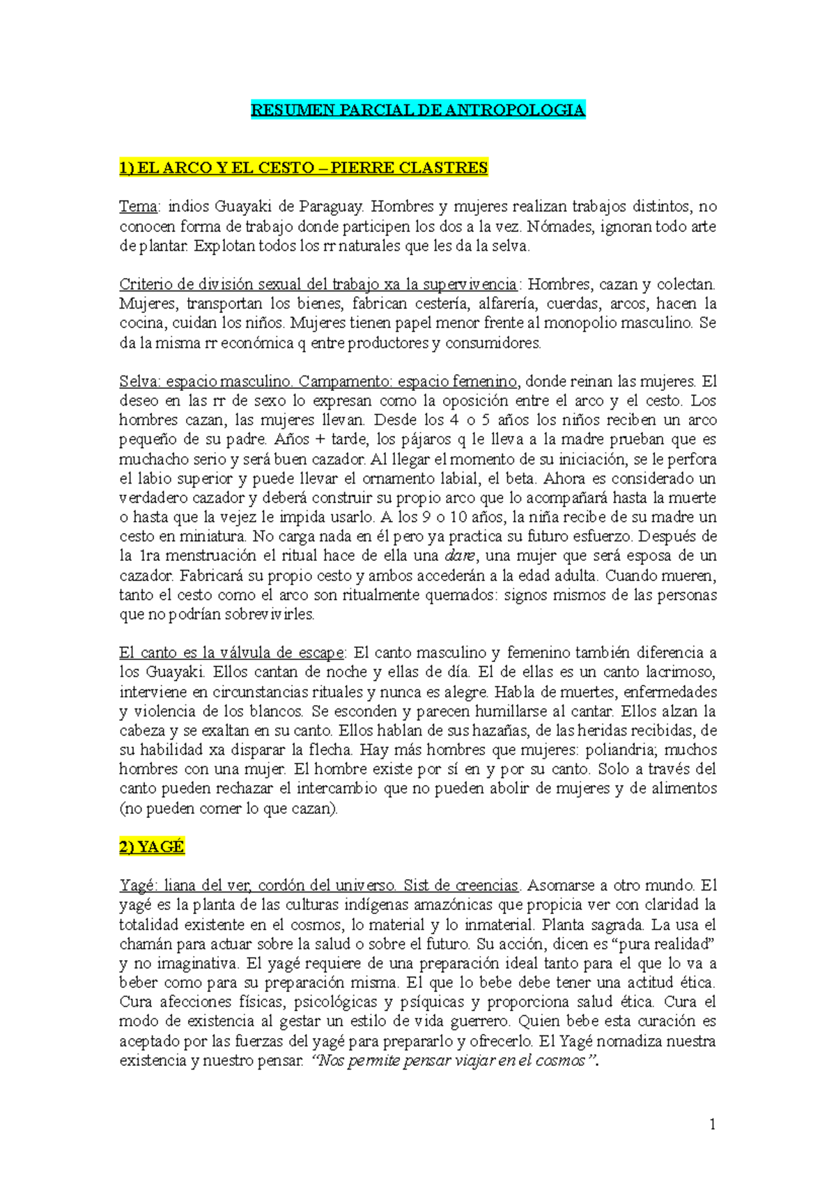 Resumen Parcial 08 Resumen Parcial De Antropologia 1 El Arco Y El Cesto Pierre Clastres Tema Studocu