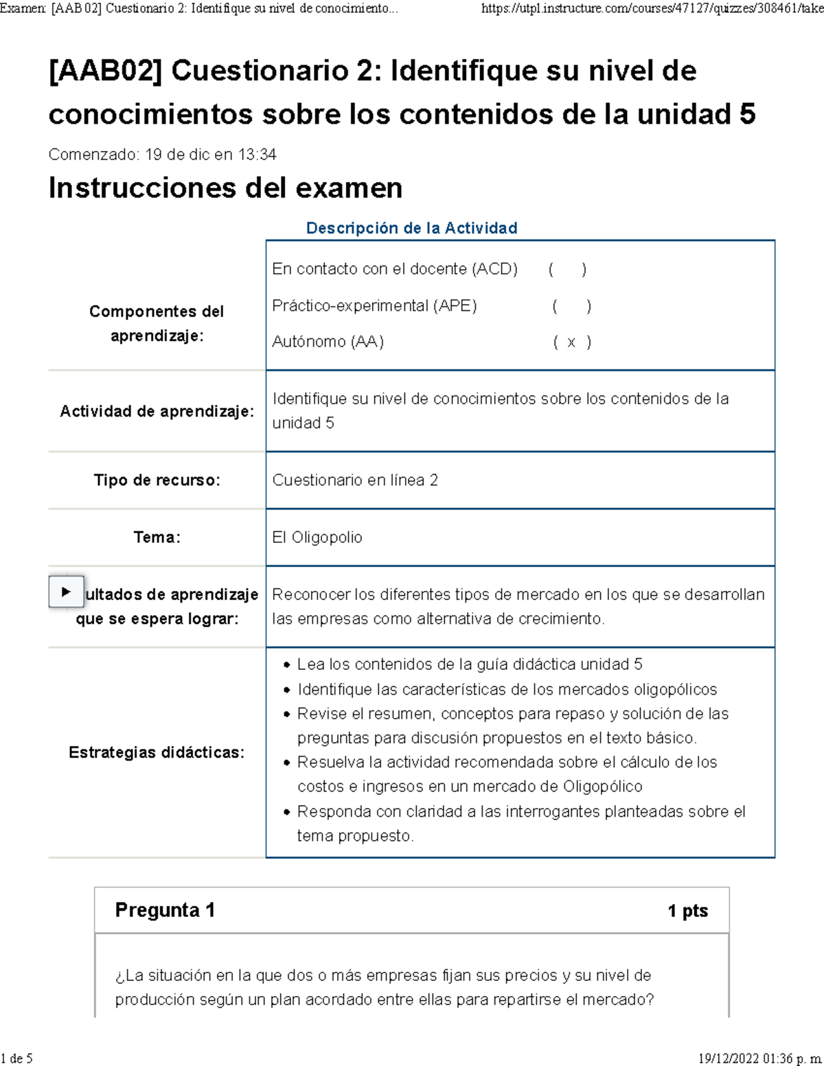 Examen [AAB02] Cuestionario 2 Identifique Su Nivel De Conocimientos ...