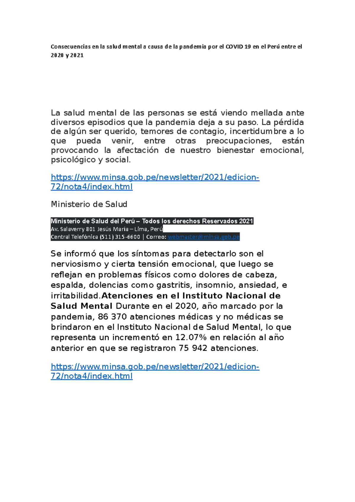 Consecuencias en la salud mental a causa de la pandemia por el Covid 19 ...