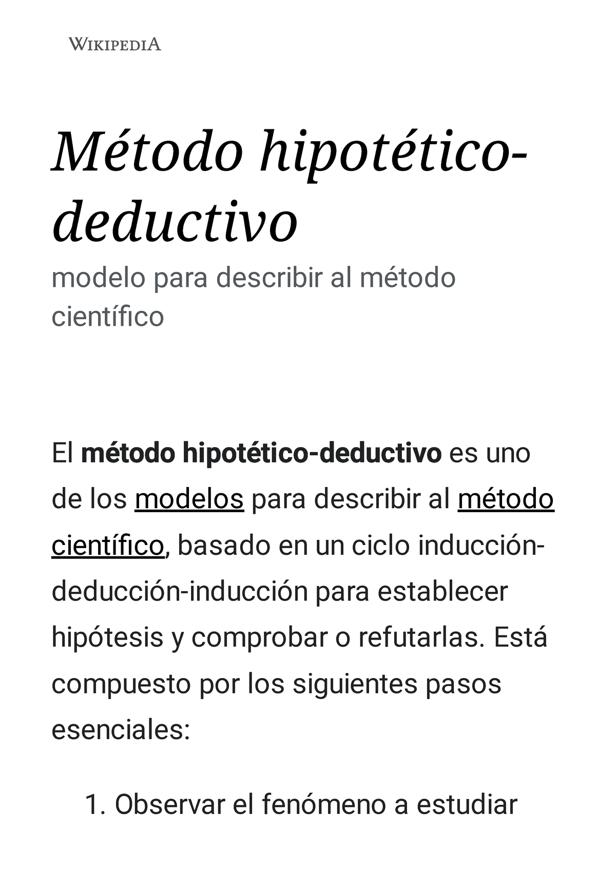 Método hipotético-deductivo - Wikipedia, la enciclopedia libre - Método ...