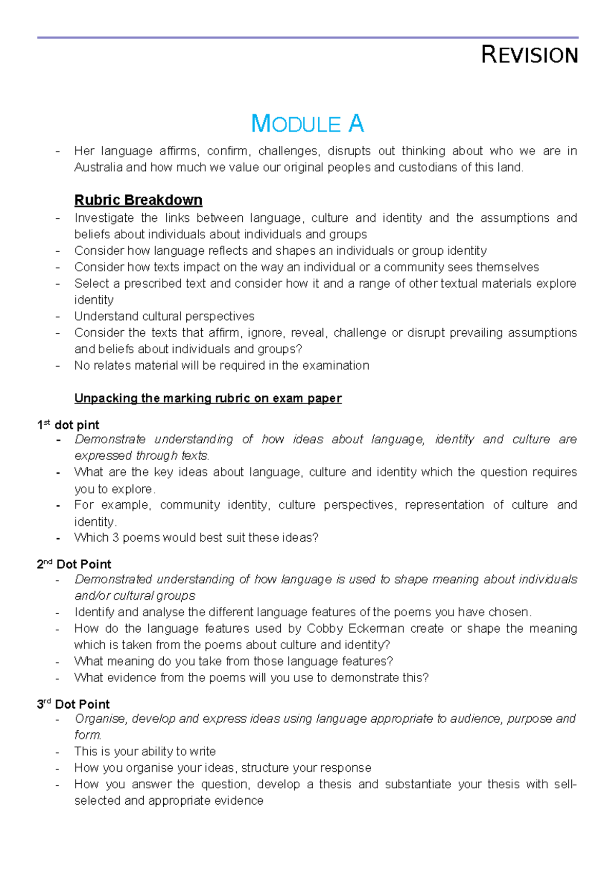 All Module Review - ..... - REVISION MODULE A Her language affirms ...