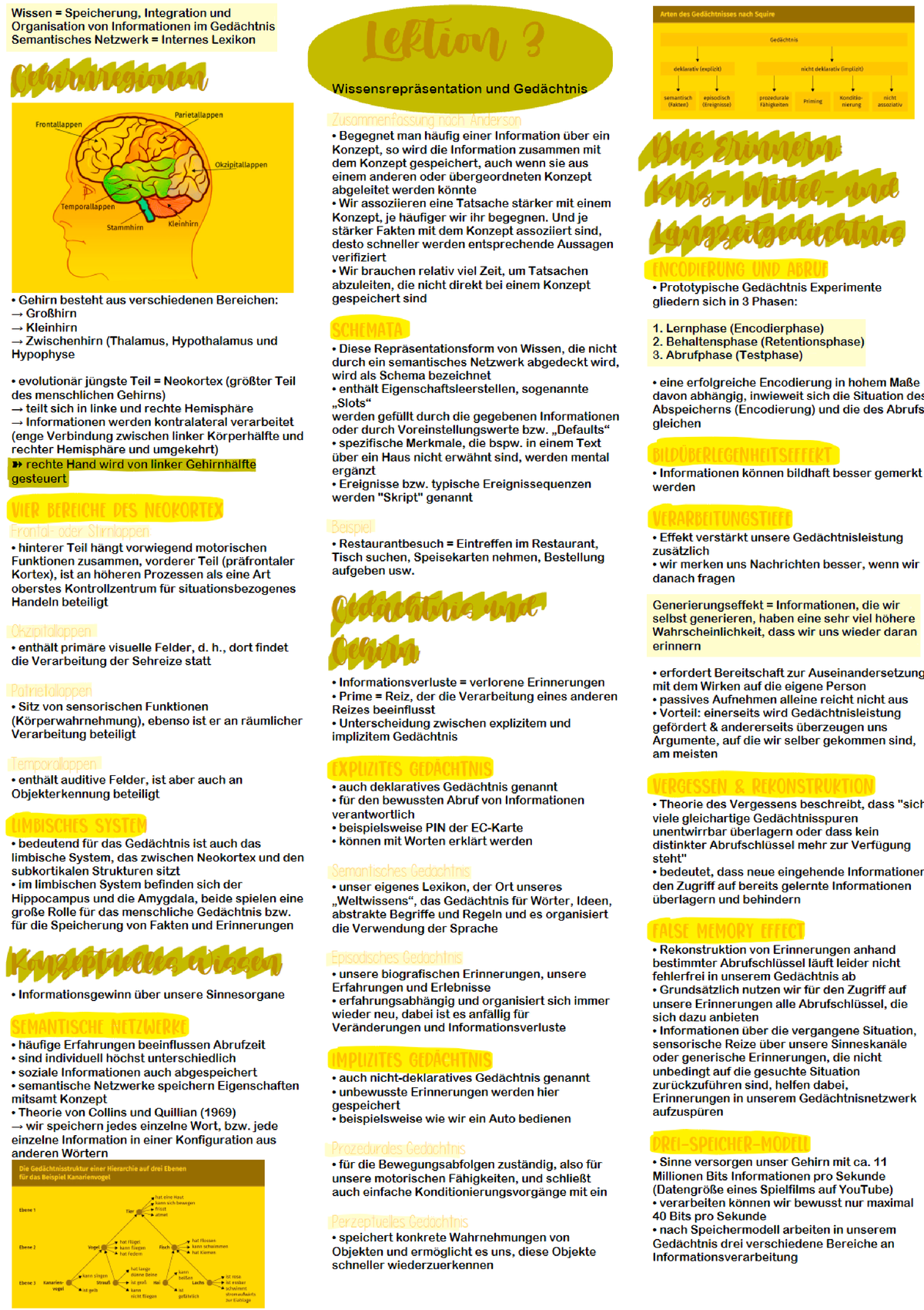 Lernblatt Lektion 3 Wissensrepräsentation und Gedächtnis - Medienpsychologie - Studocu