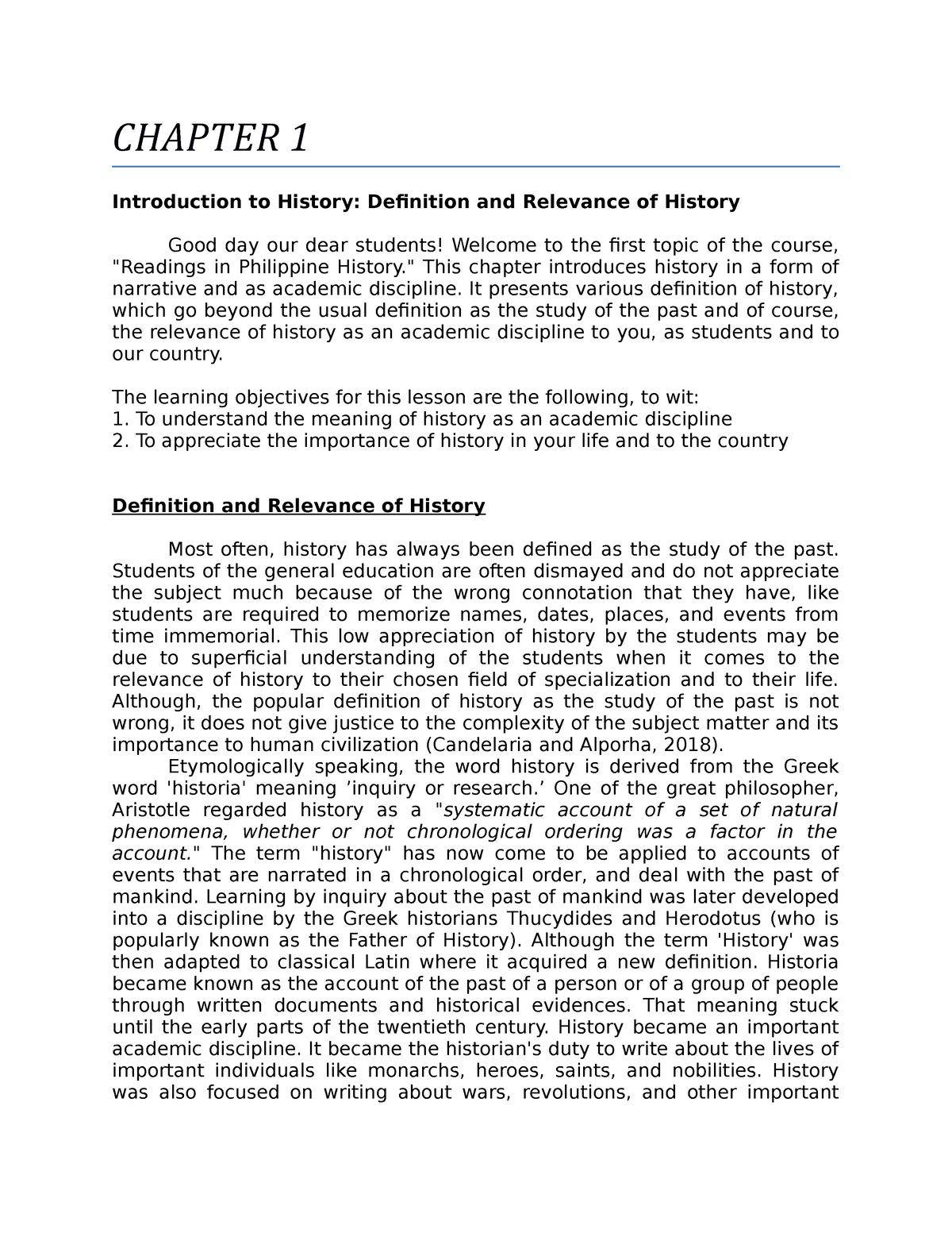 chapter 1 introduction to history definition causes sources and methodology