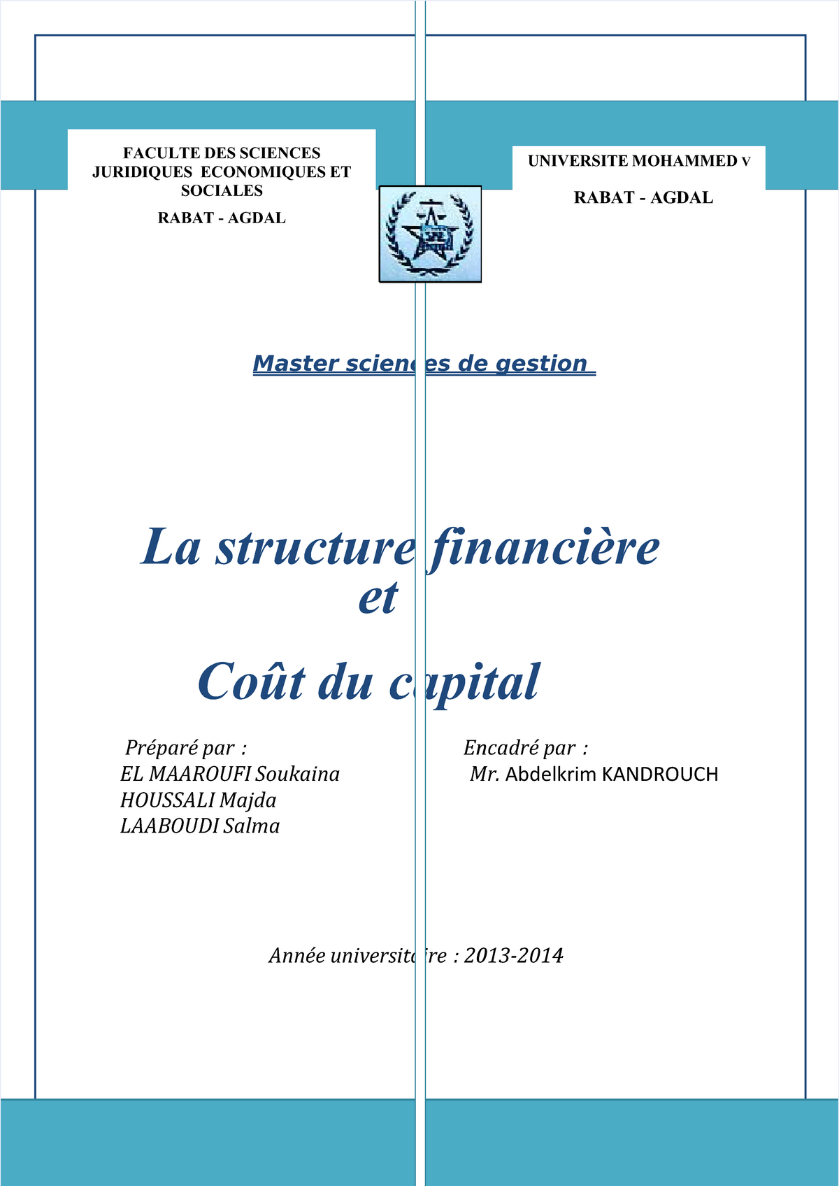 Pdf La Structure Financiere Et Cot Du Capital Master Sciences De Gestion Studocu