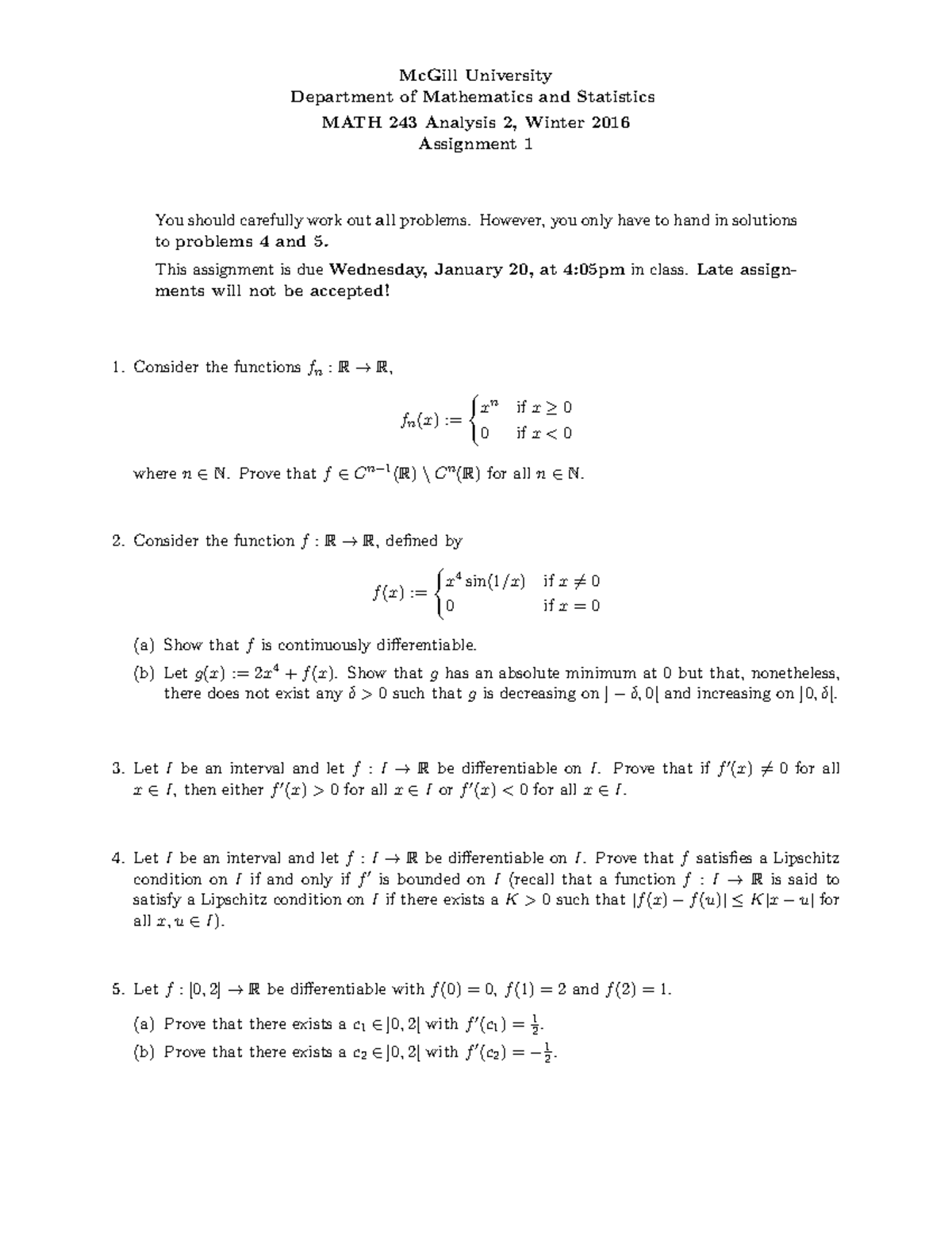 Assignment from 1 to 10 - Analysis 2 - Department of Mathematics and ...