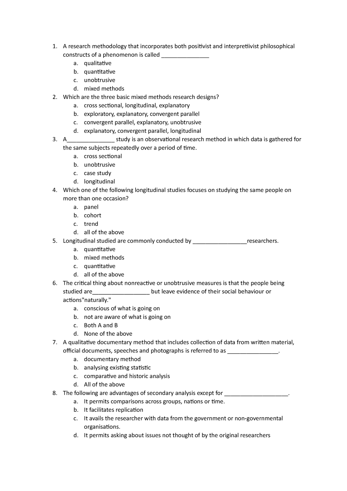 sample exam questions for research methods