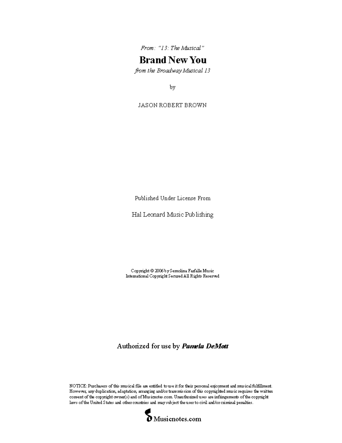 Brand new you sheet music From “13 The Musical” Brand New You from