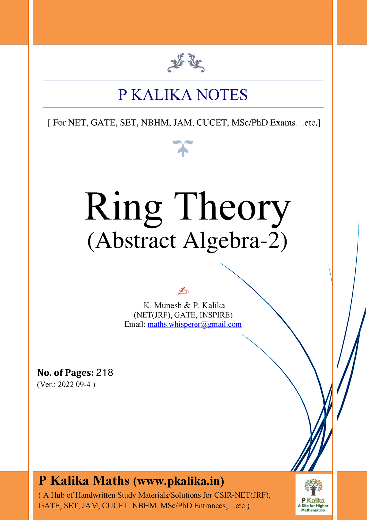 Ring Theory - Handwritten NOtes - Ring Theory (Abstract Algebra-2) K ...