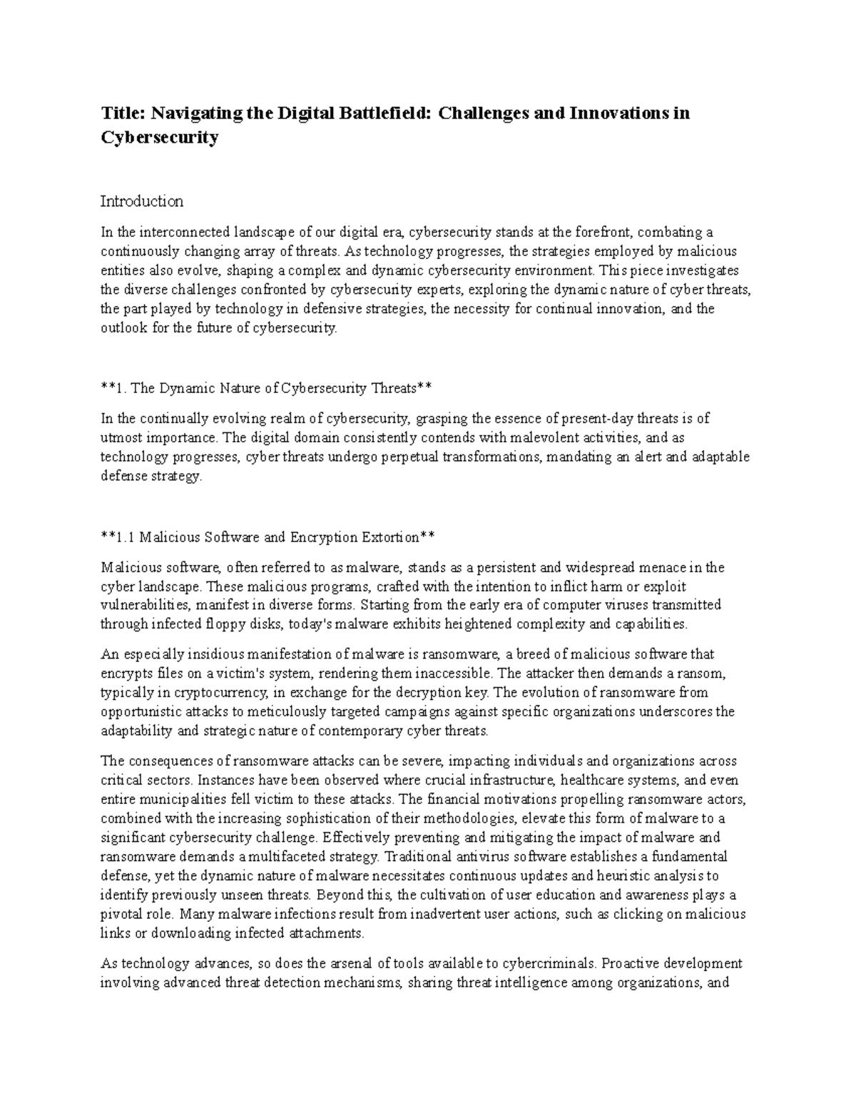 Innovations in Cybersecurity - Title: Navigating the Digital ...