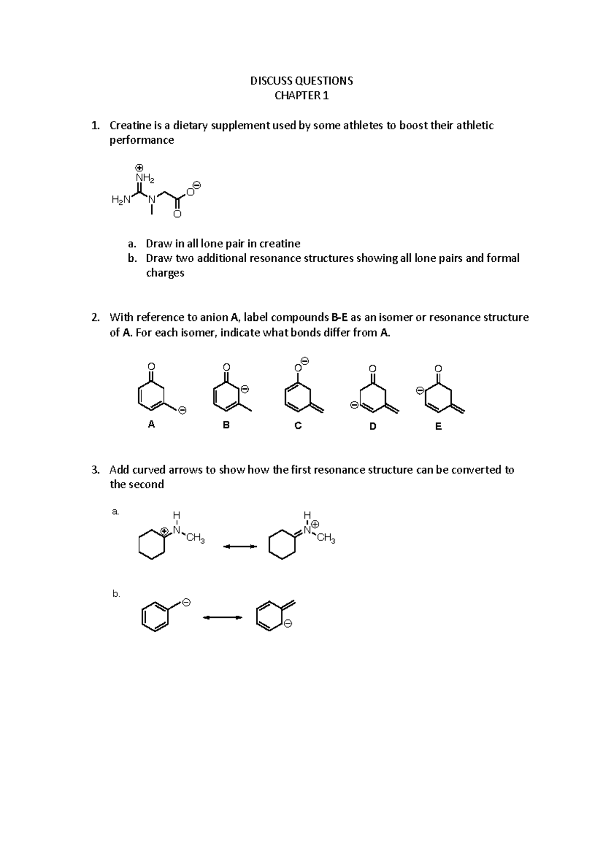 Discussion Question - Chapter 1 - DISCUSS QUESTIONS CHAPTER 1 Creatine ...
