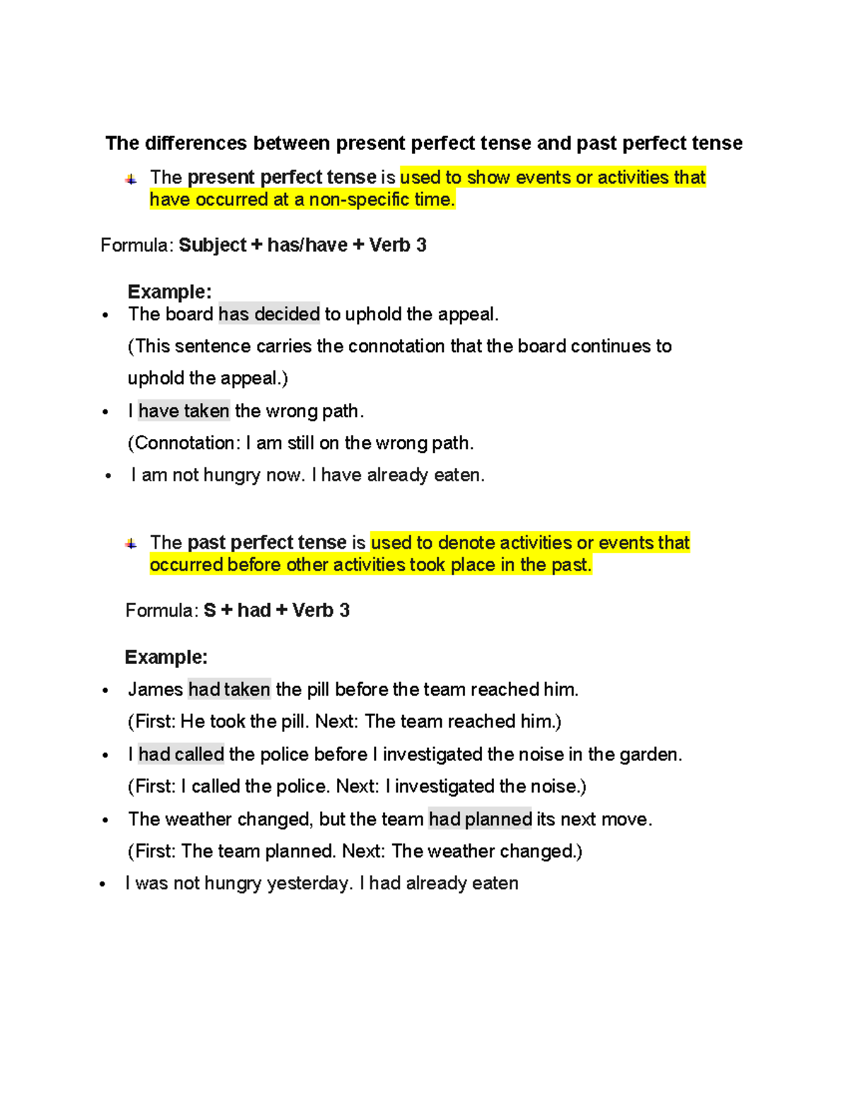 Quiz- The differences between present perfect tense and past tense ...