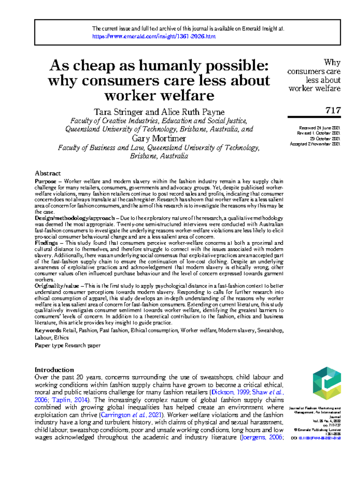 10-1108 JFMM-06-2021-0158 - As cheap as humanly possible: why consumers ...