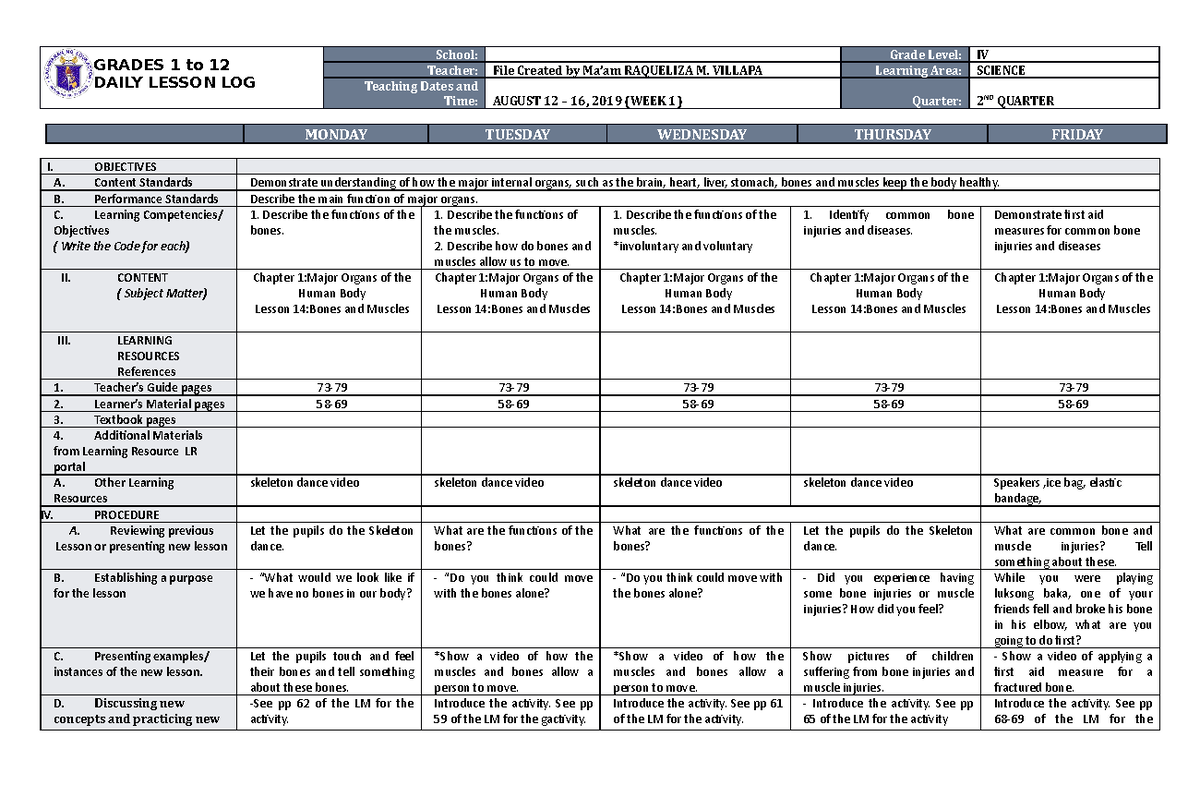 DLL Science 4 Q2 W1 - Helpful Material - GRADES 1 To 12 DAILY LESSON ...