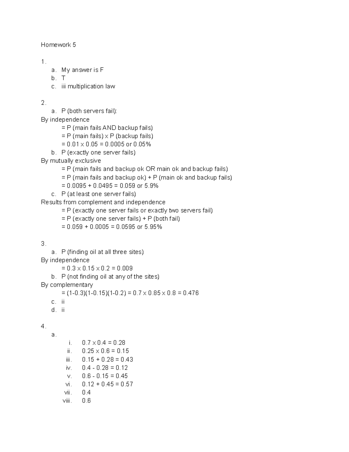 Hw 5 - Homework - Homework 5 a. My answer is F b. T c. iii ...