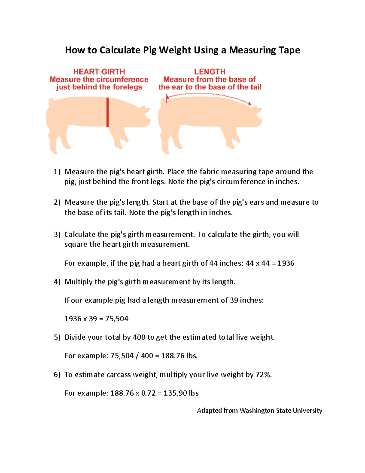 How to calculate pig wt How to Calculate Pig Weight Using a Measuring Tape Measure the pig's