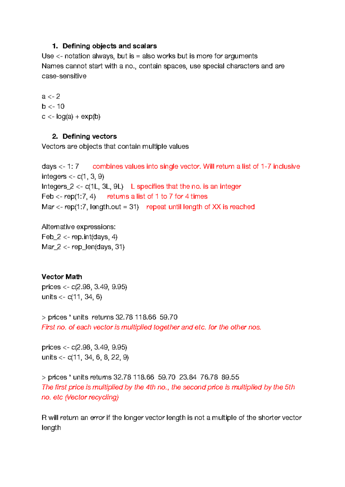 R Cheatsheet - Summary Marketing Analytics - 1. Defining objects and ...