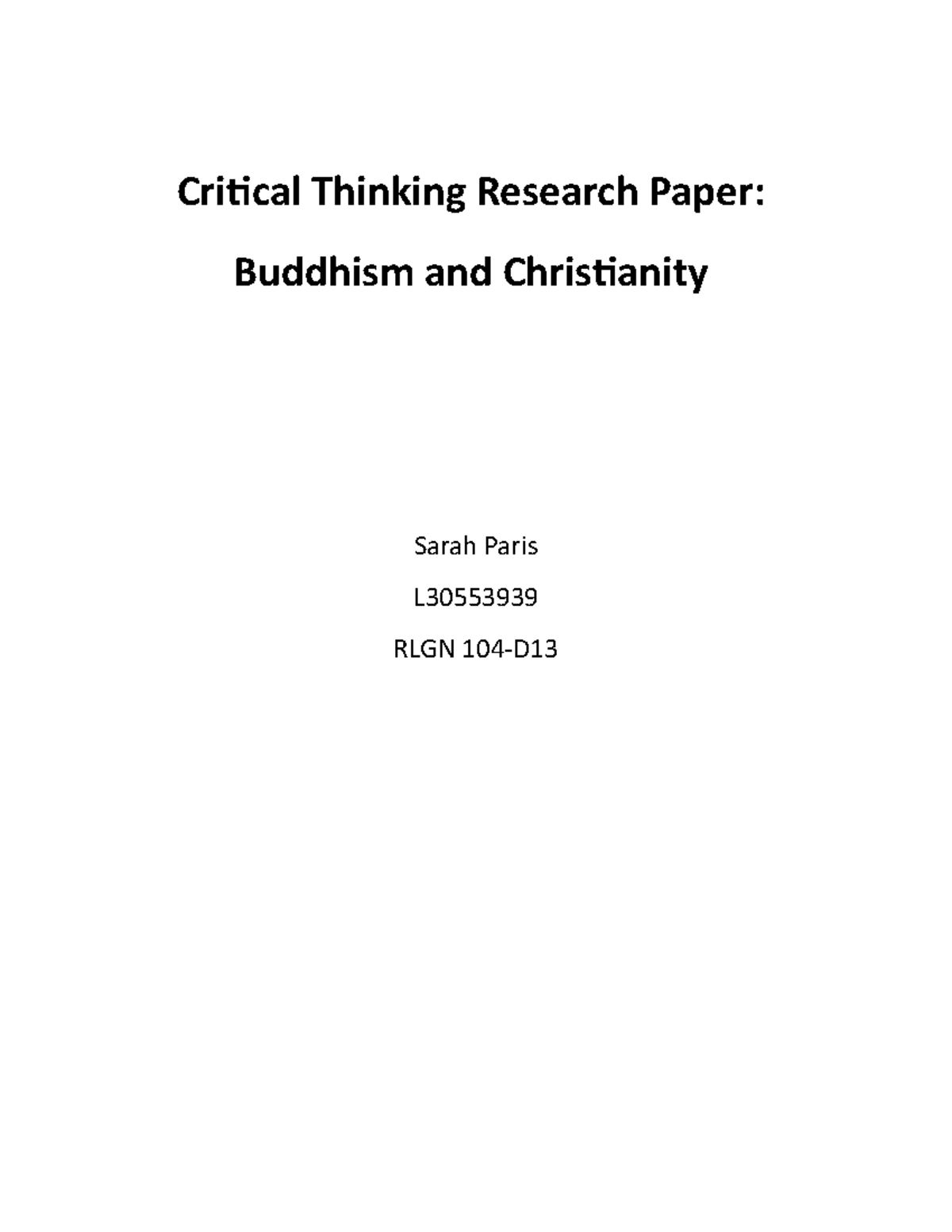 rlgn 104 critical thinking paper buddhism