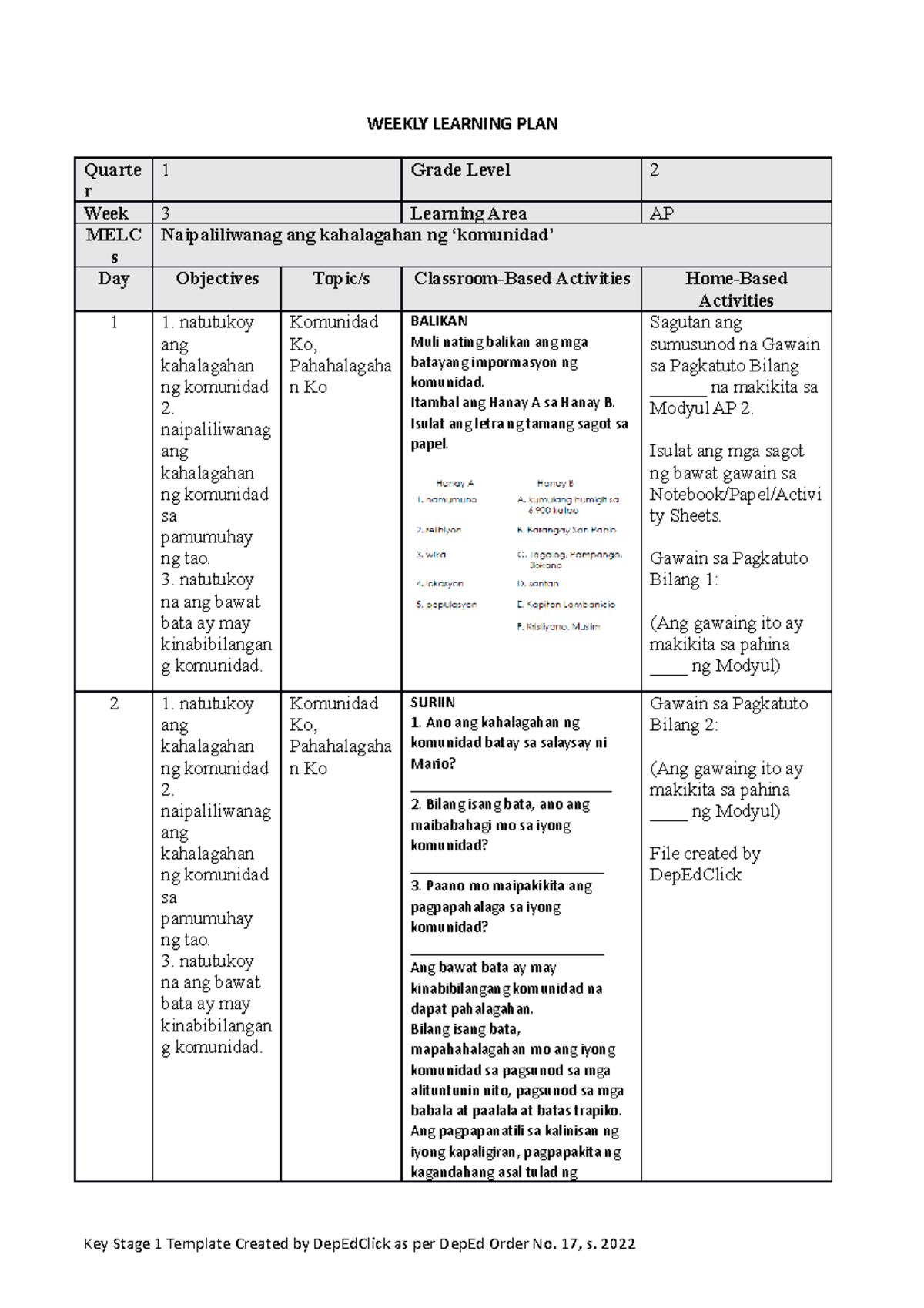 Wlp Q1 W3 G2 Take Notes Weekly Learning Plan Quarte R 1 Grade Level 2 Week 3 Learning Area 5294