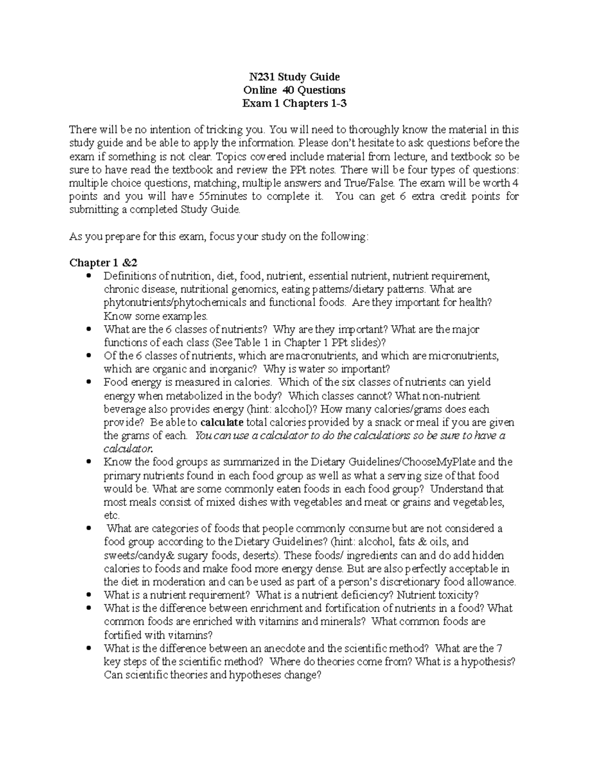 N231 Study Guide - N231 Study Guide Online 40 Questions Exam 1 Chapters ...