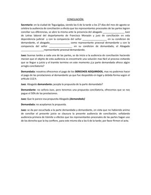 Guion conciliacion Laboral - CONCILIACIÓN Secretario: en la ciudad de  Tegucigalpa, siendo las 6 de - Studocu