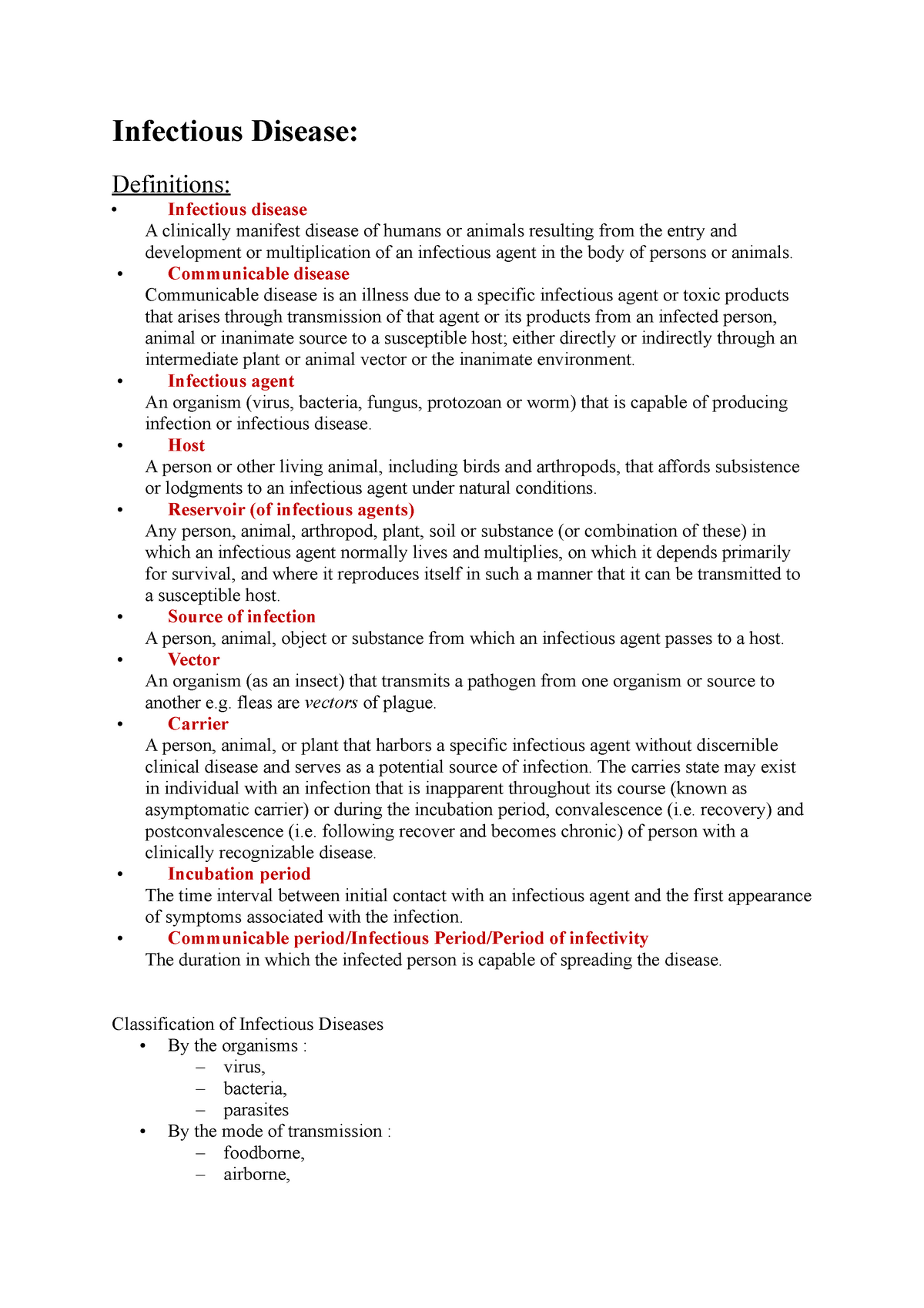 different types of infectious diseases essay