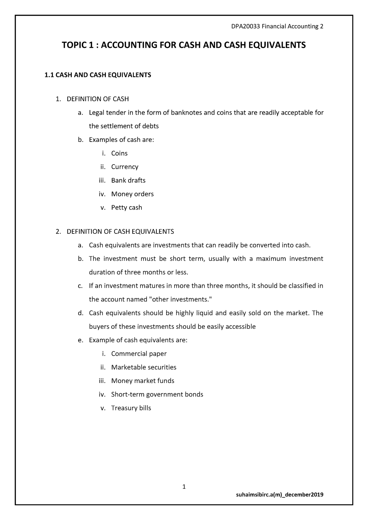 Accounting For Cash And Cash Equivalents ( Topic 1) - Financial ...