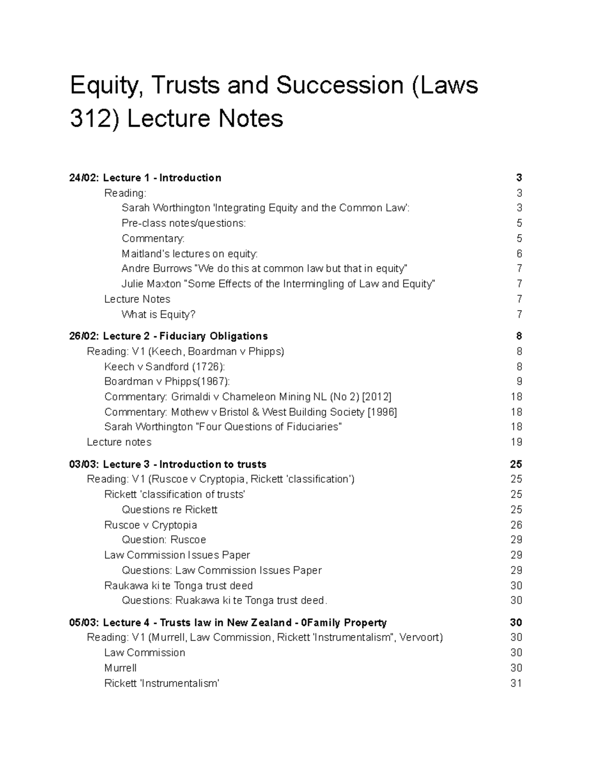 Equity, Trusts and Succession (Laws 312) Notes Equity, Trusts and