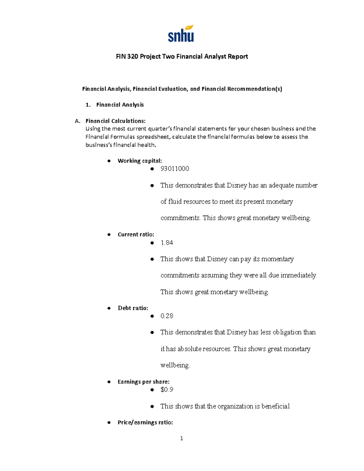 FIN 320 Project Two Financial Analyst Report - Financial Analysis A ...